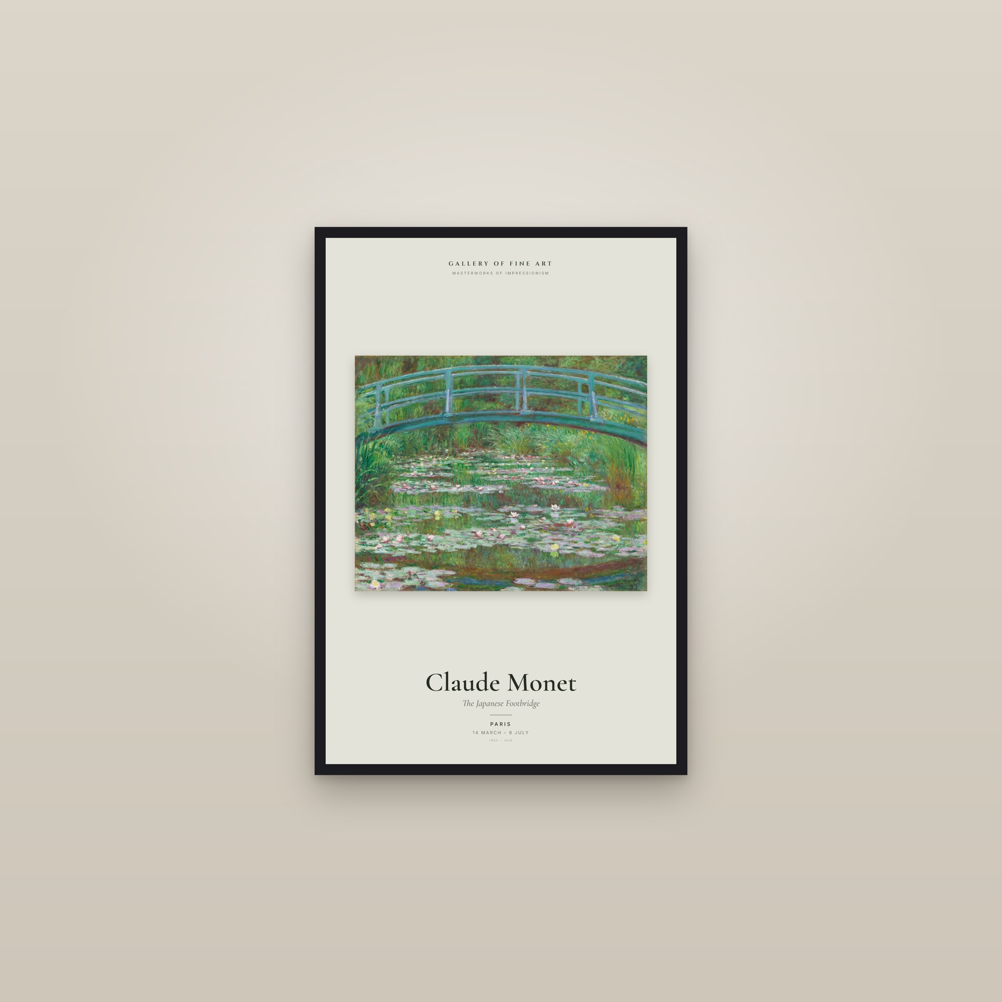 The Japanese Footbridge — Exhibition Poster — framed in a gallery setting