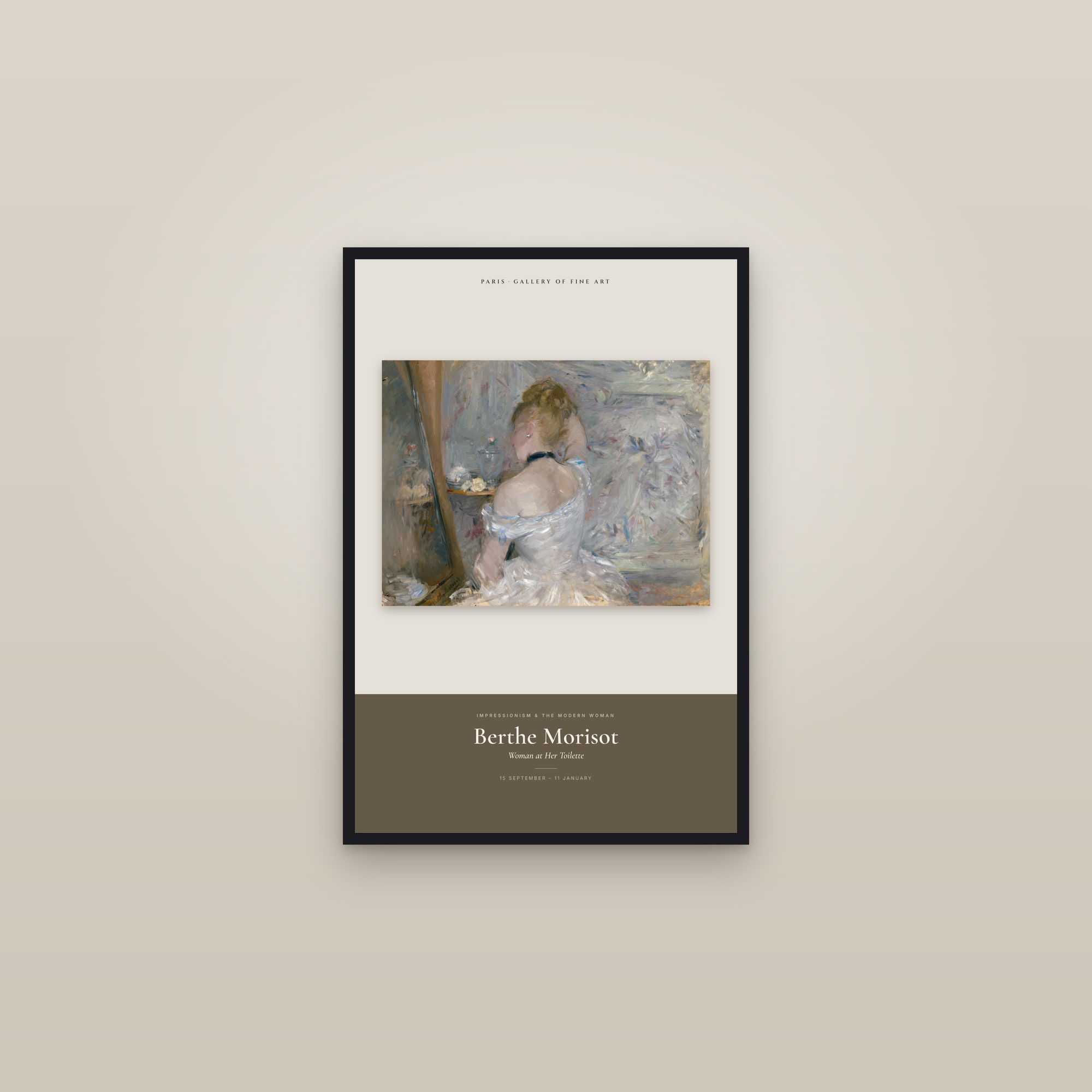 Woman at Her Toilette — Exhibition Poster — framed in a gallery setting