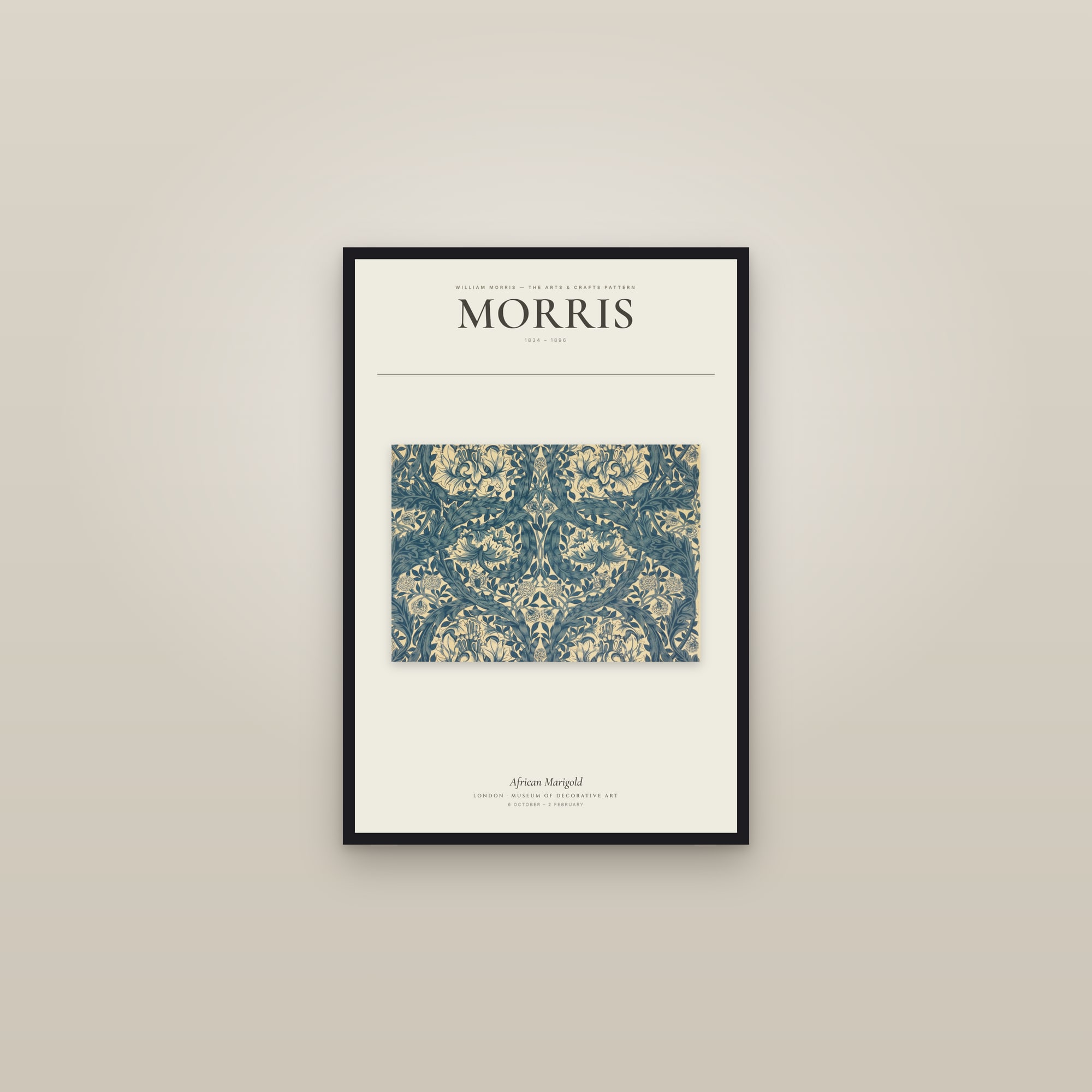 African Marigold — Exhibition Poster — framed in a gallery setting