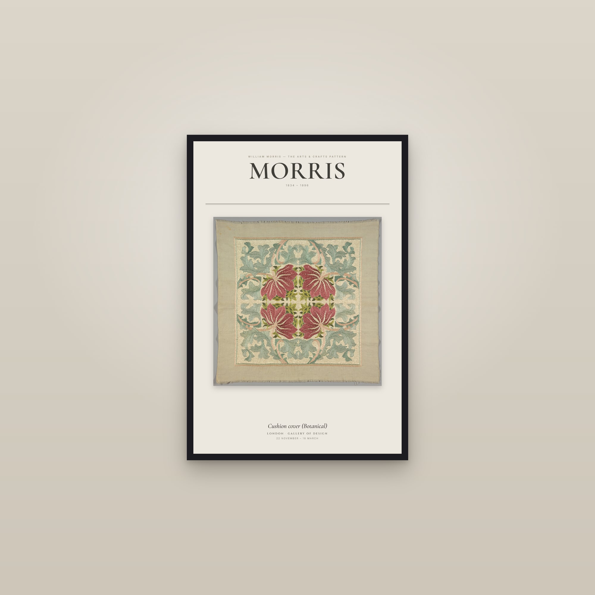 Cushion cover (Botanical) — Exhibition Poster — framed in a gallery setting