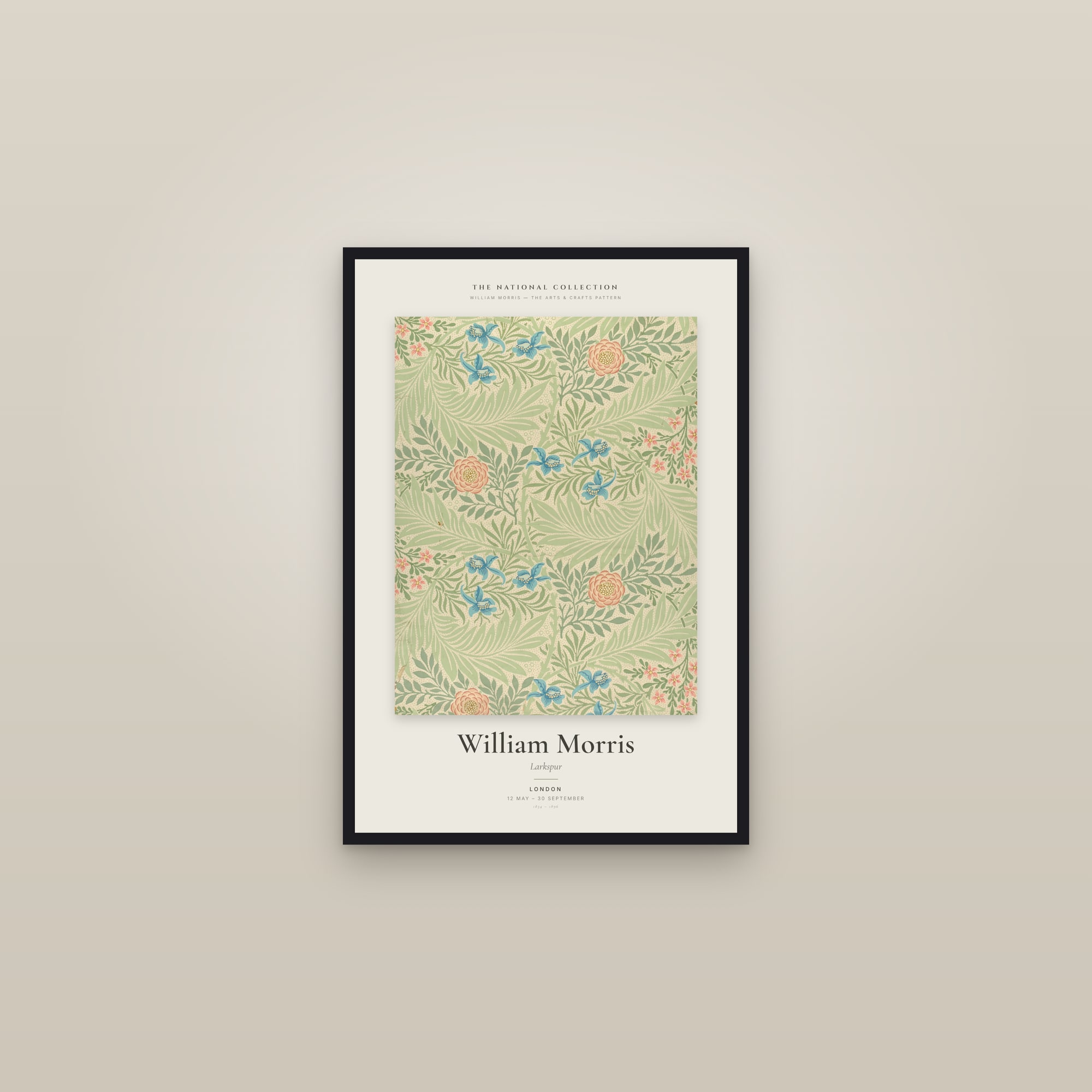 Larkspur — Exhibition Poster — framed in a gallery setting