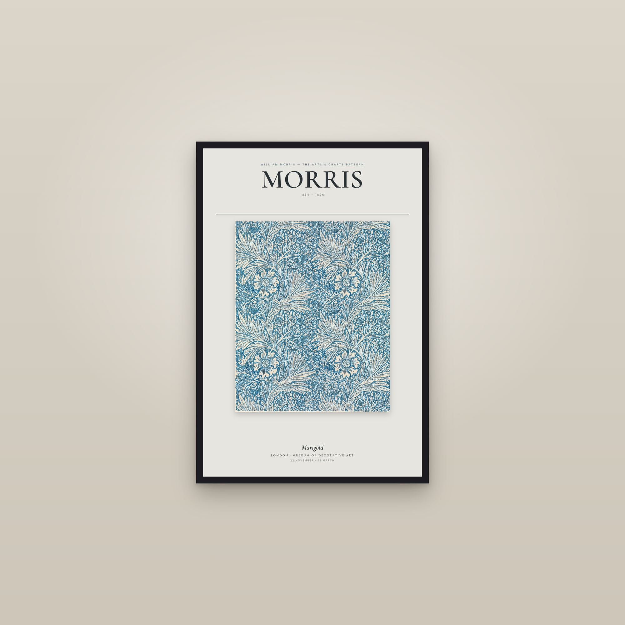 Marigold — Exhibition Poster — framed in a gallery setting
