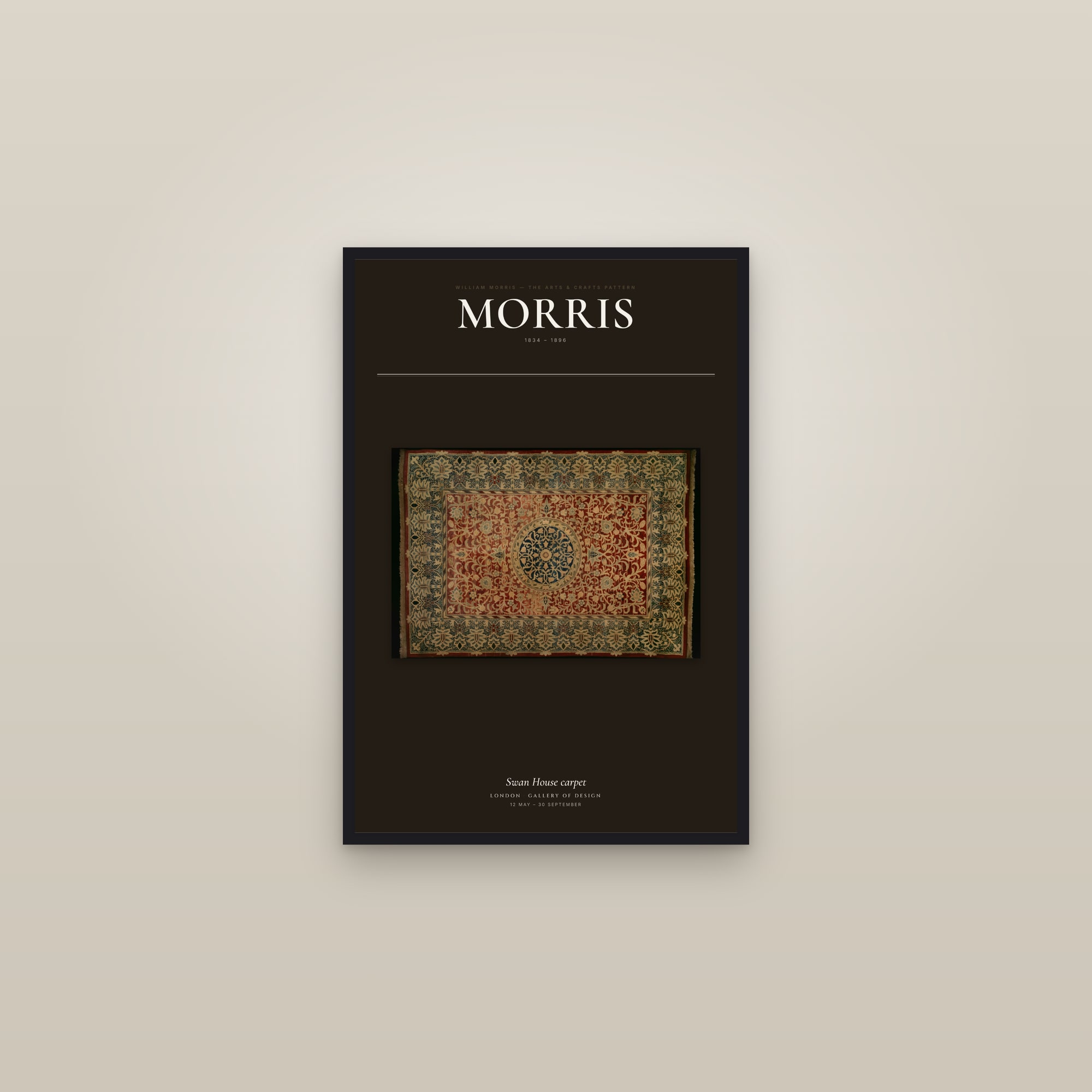 Swan House carpet — Exhibition Poster — framed in a gallery setting
