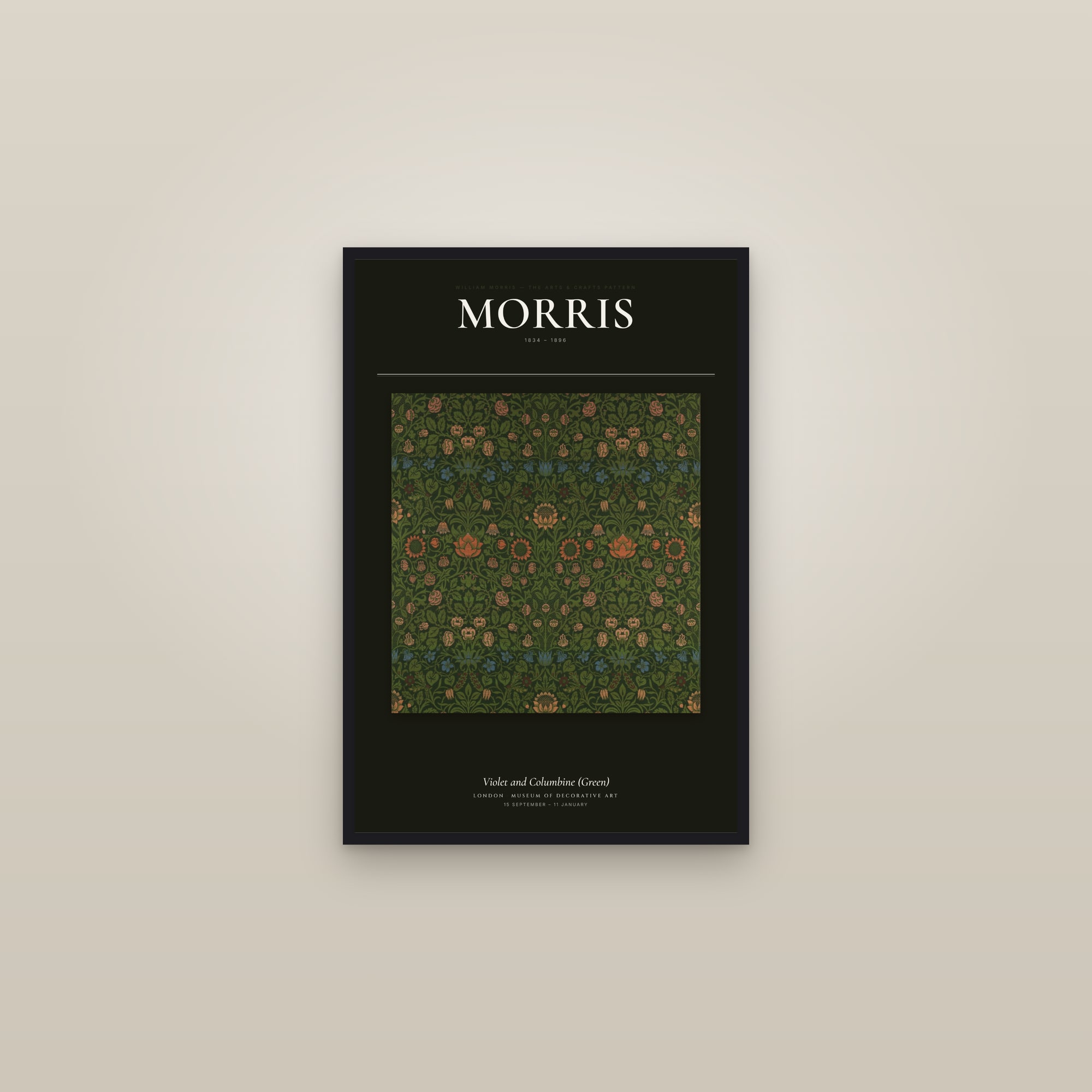Violet and Columbine (Green) — Exhibition Poster — framed in a gallery setting