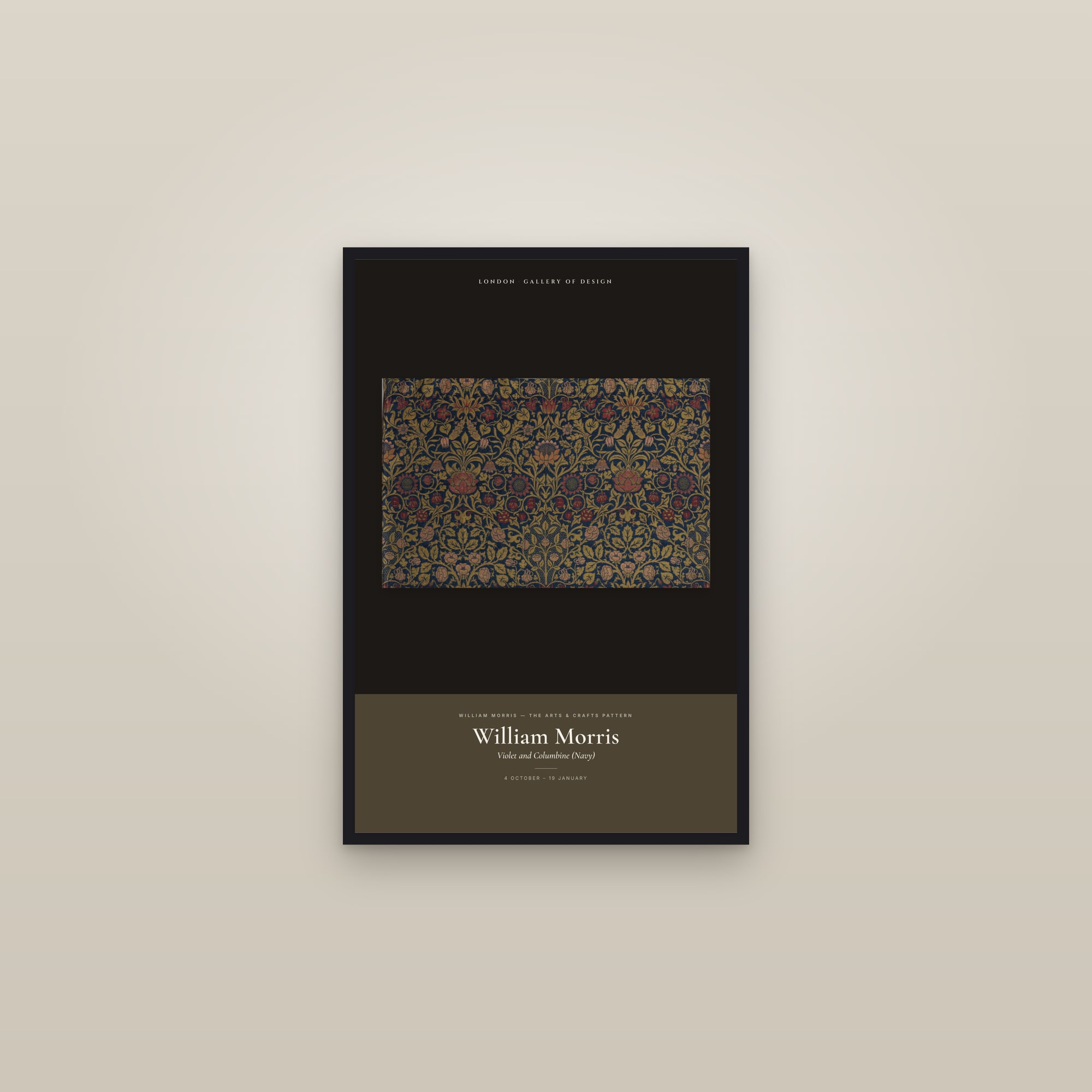 Violet and Columbine (Navy) — Exhibition Poster — framed in a gallery setting