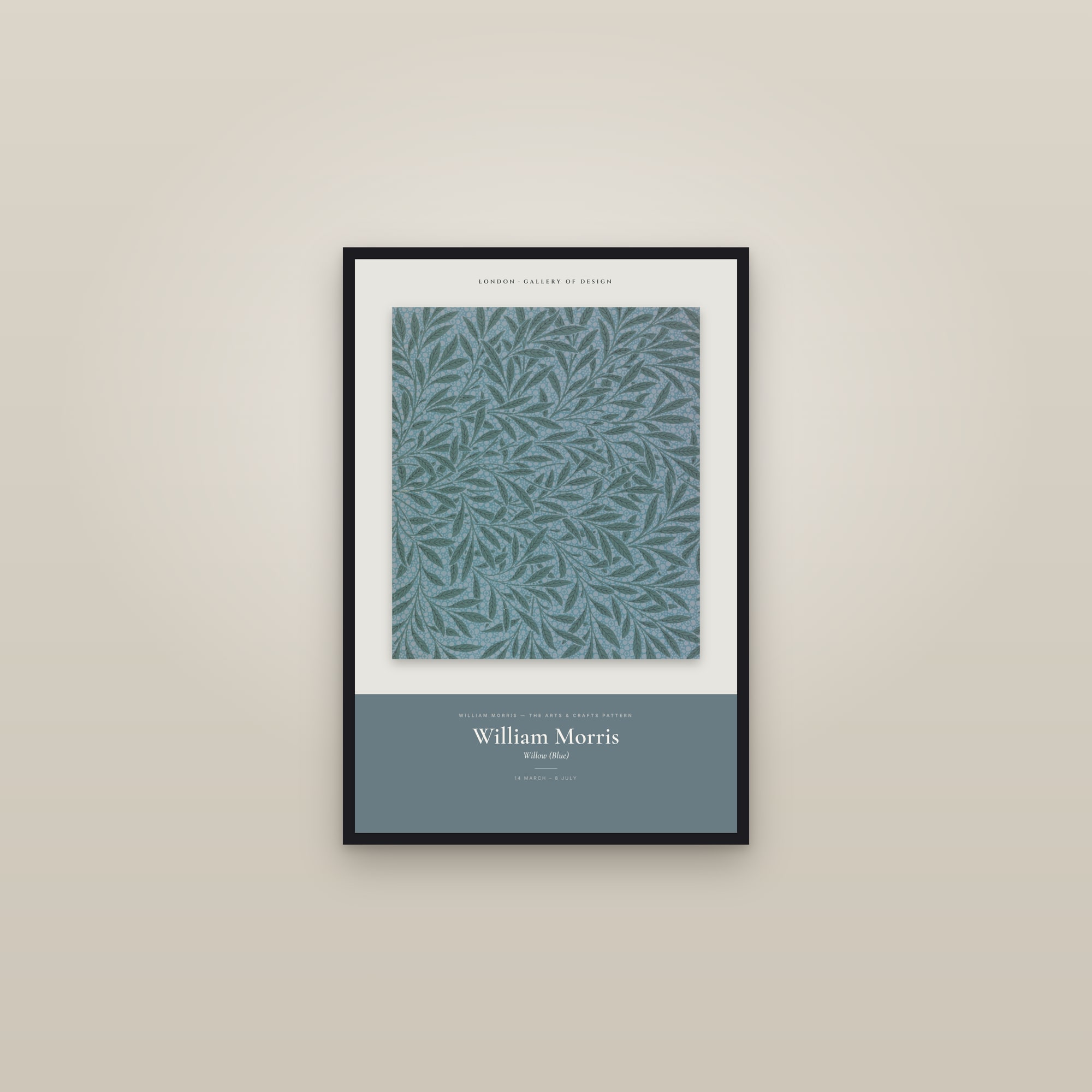 Willow (Blue) — Exhibition Poster — framed in a gallery setting