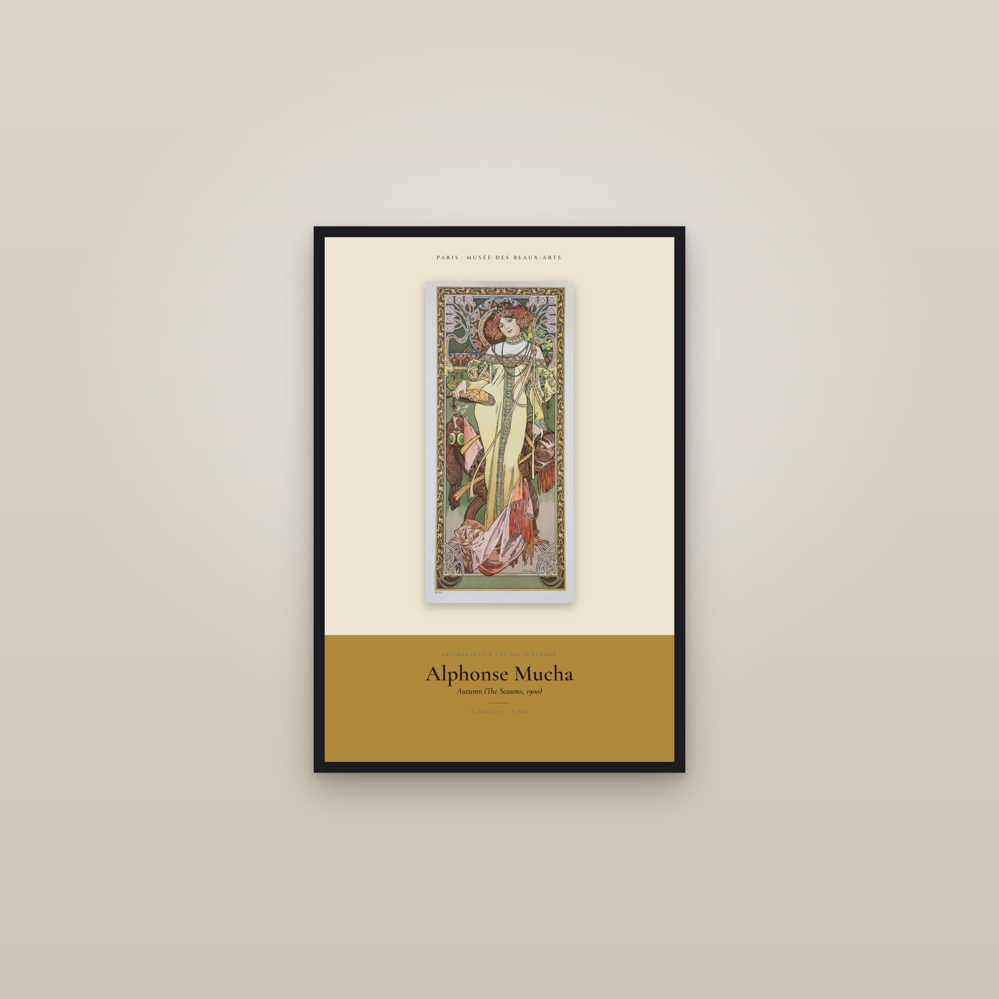 Autumn (The Seasons, 1900) — Exhibition Poster — framed in a gallery setting