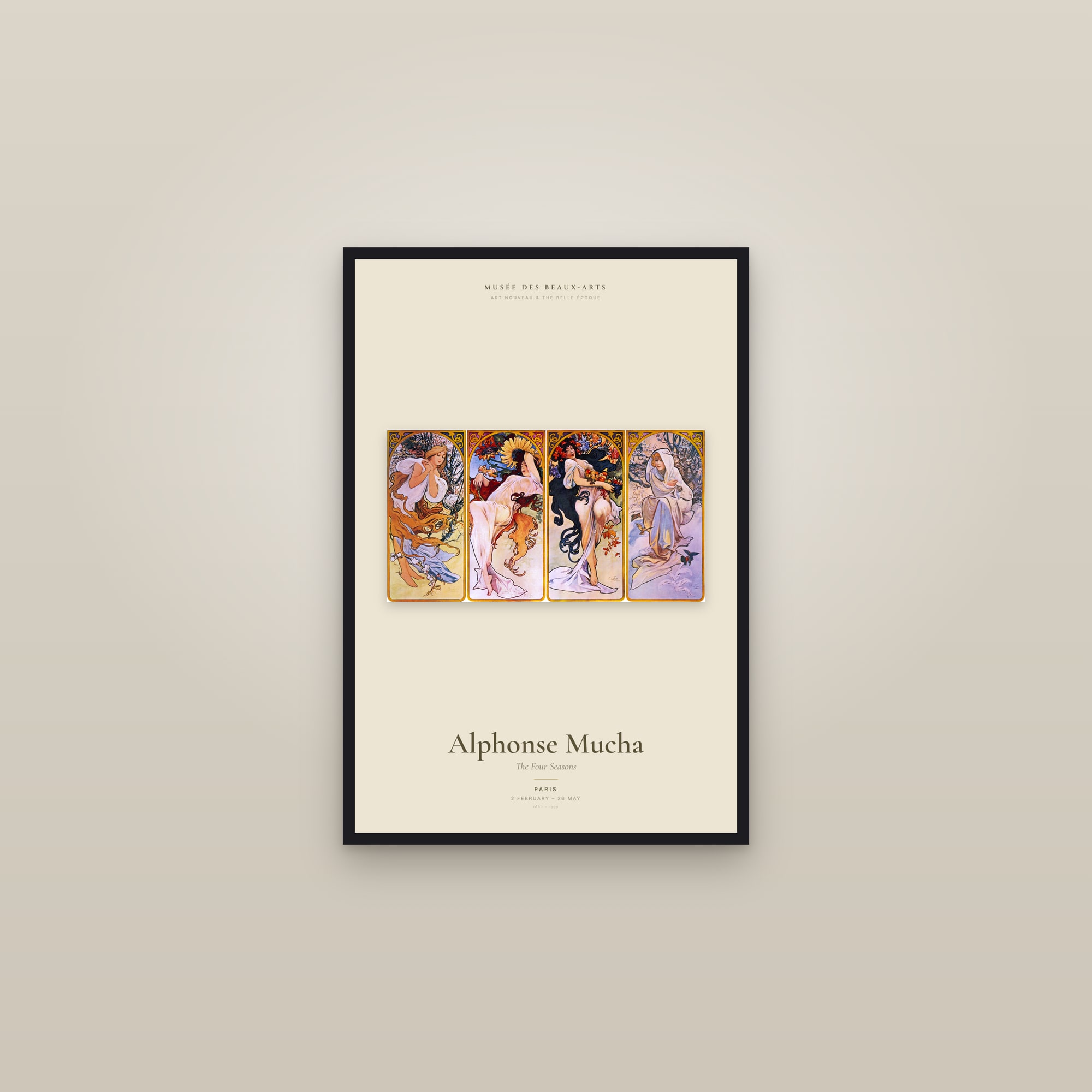 The Four Seasons — Exhibition Poster — framed in a gallery setting