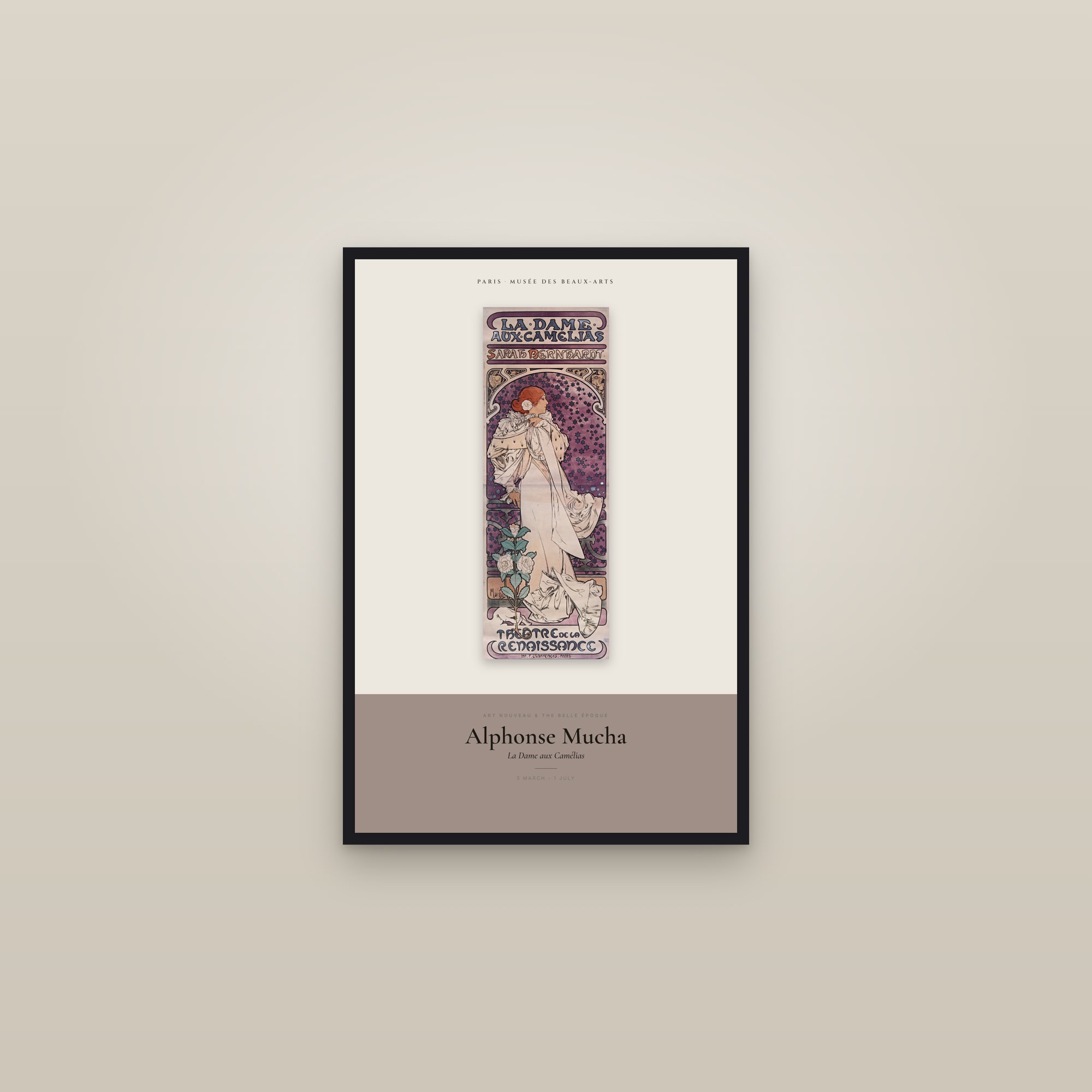 La Dame aux Camélias — Exhibition Poster — framed in a gallery setting