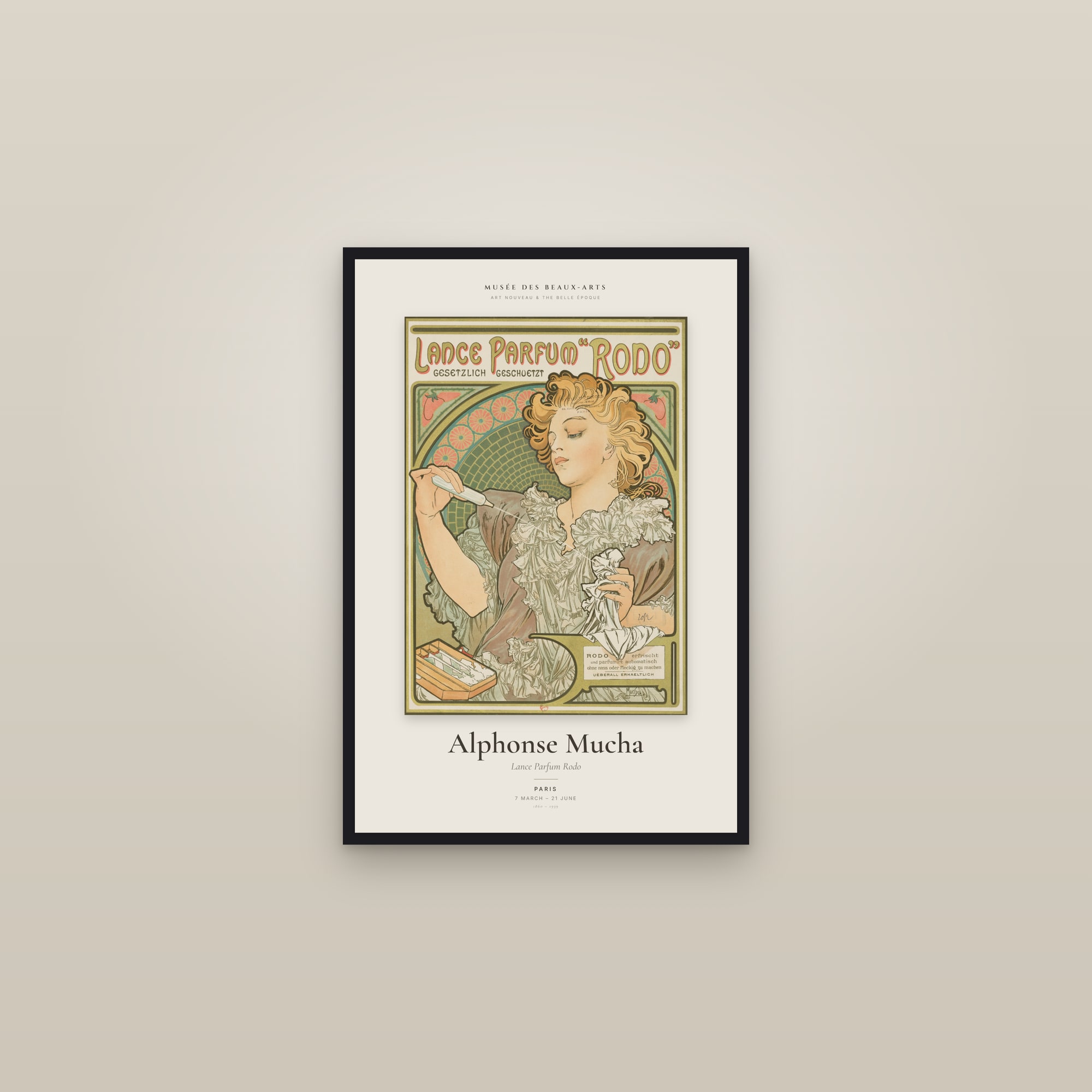 Lance Parfum Rodo — Exhibition Poster — framed in a gallery setting