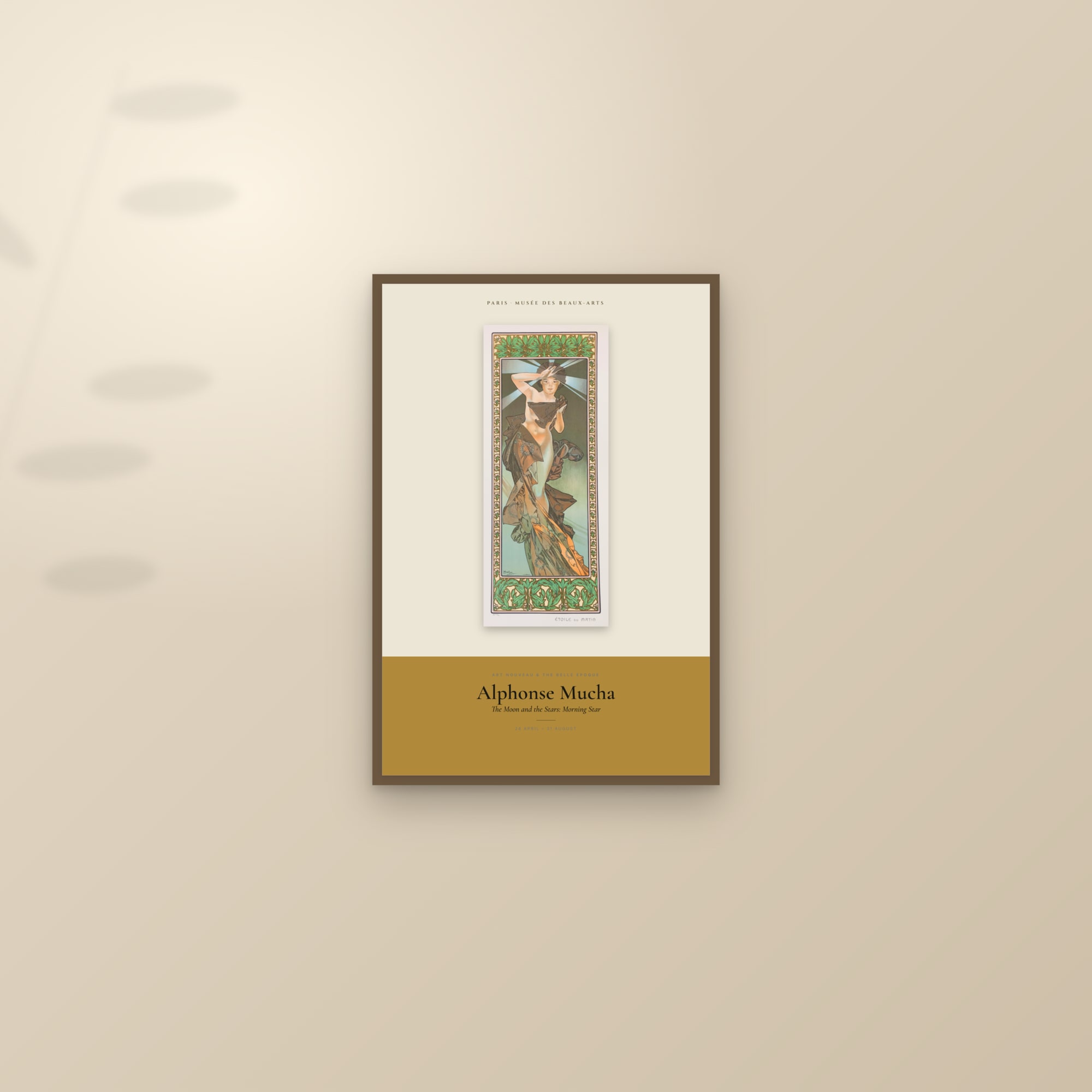 The Moon and the Stars: Morning Star — Exhibition Poster — framed and styled on a sunlit wall