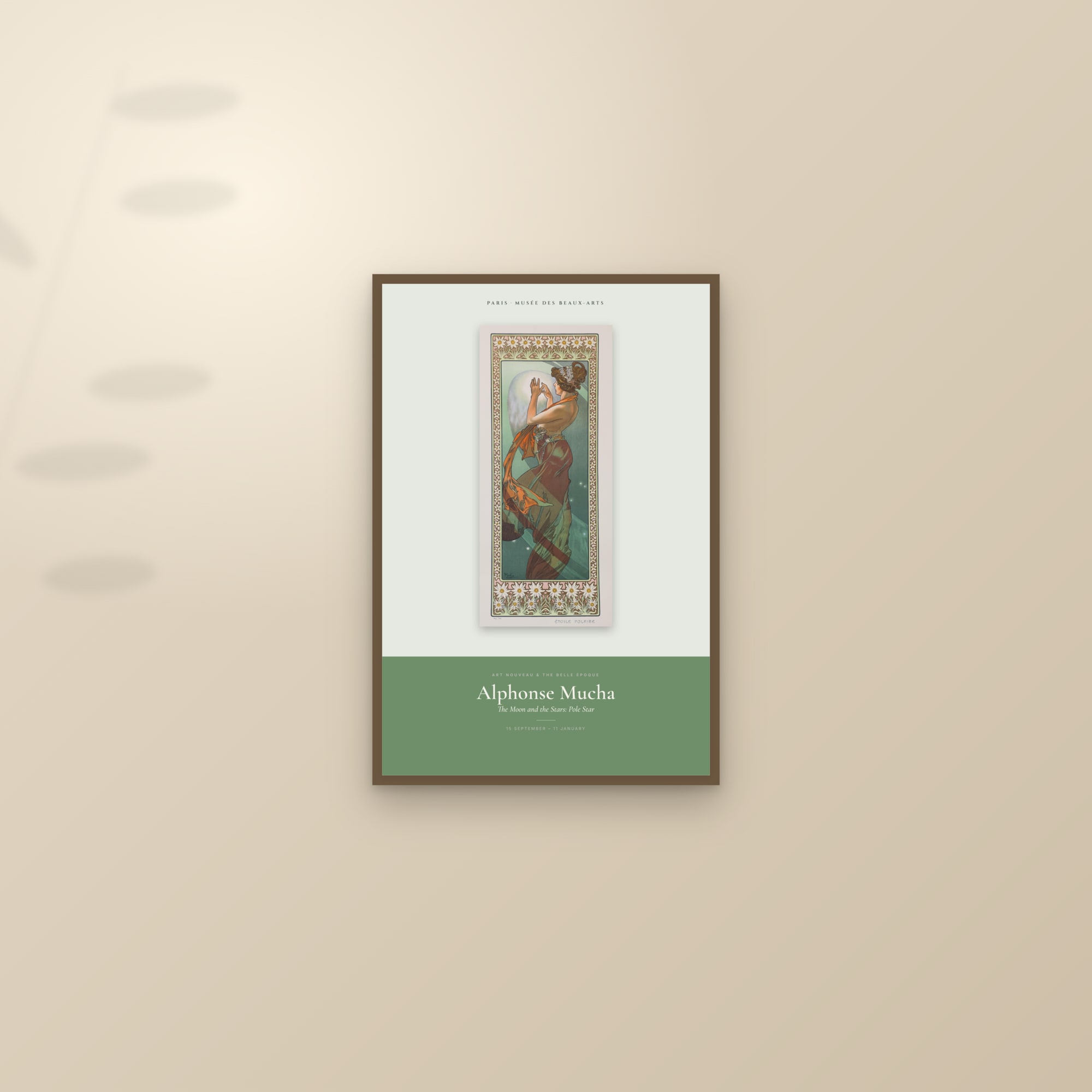 The Moon and the Stars: Pole Star — Exhibition Poster — framed and styled on a sunlit wall