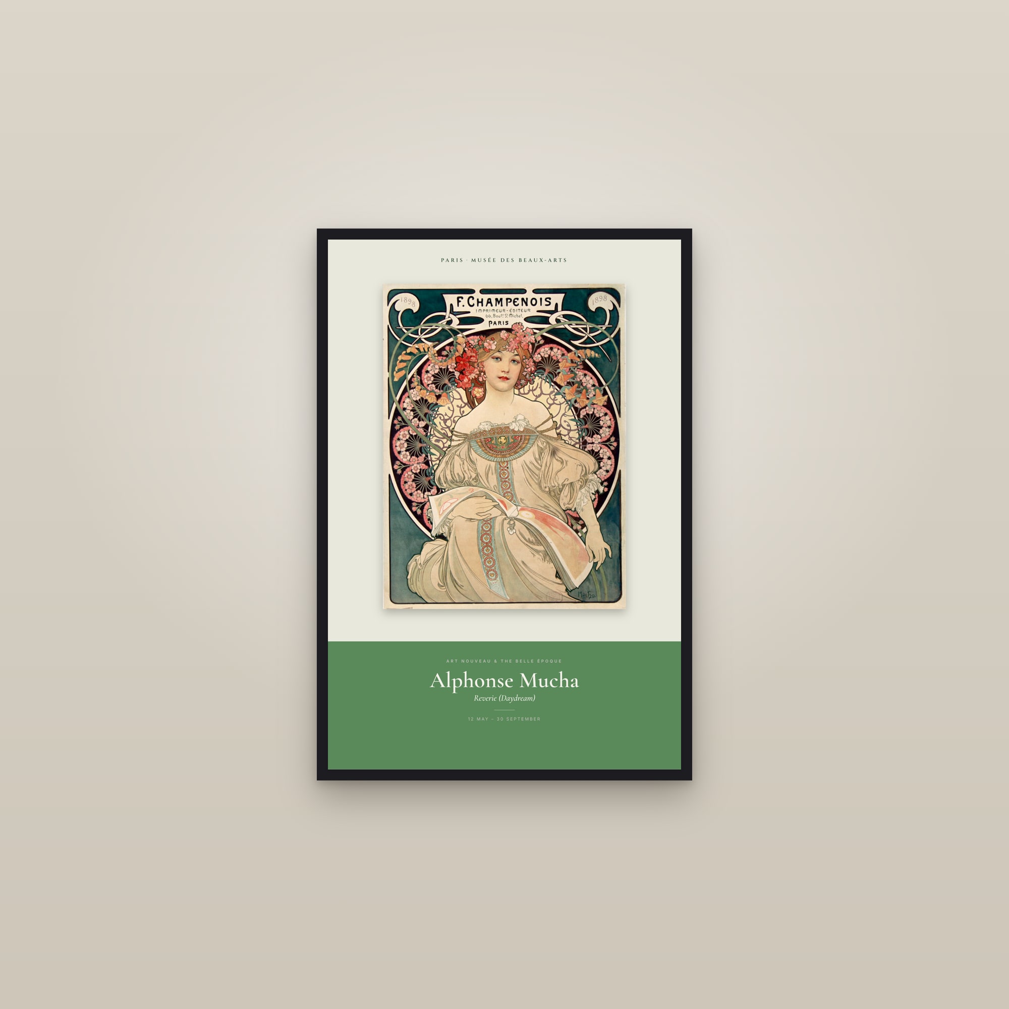Reverie (Daydream) — Exhibition Poster — framed in a gallery setting