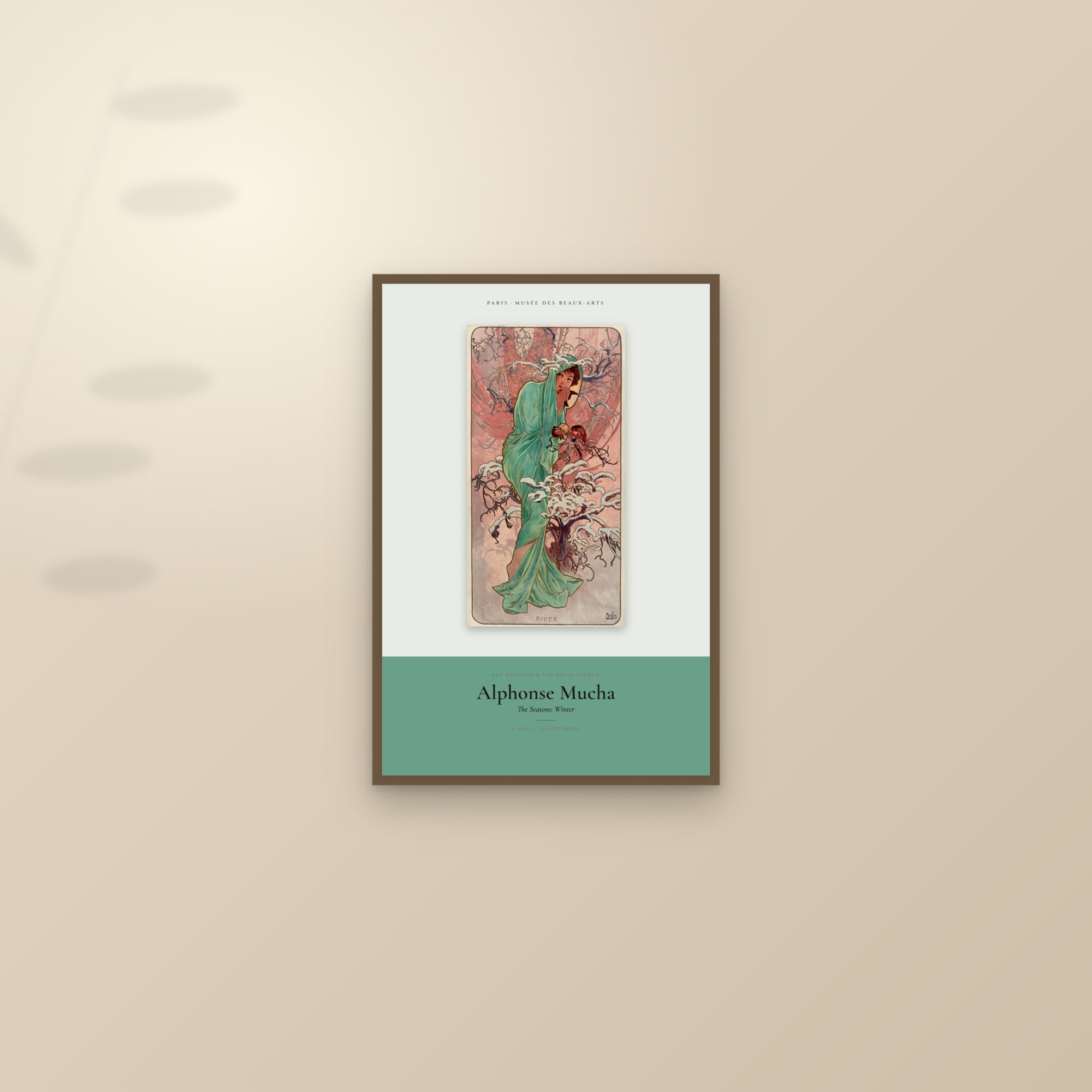The Seasons: Winter — Exhibition Poster — framed and styled on a sunlit wall
