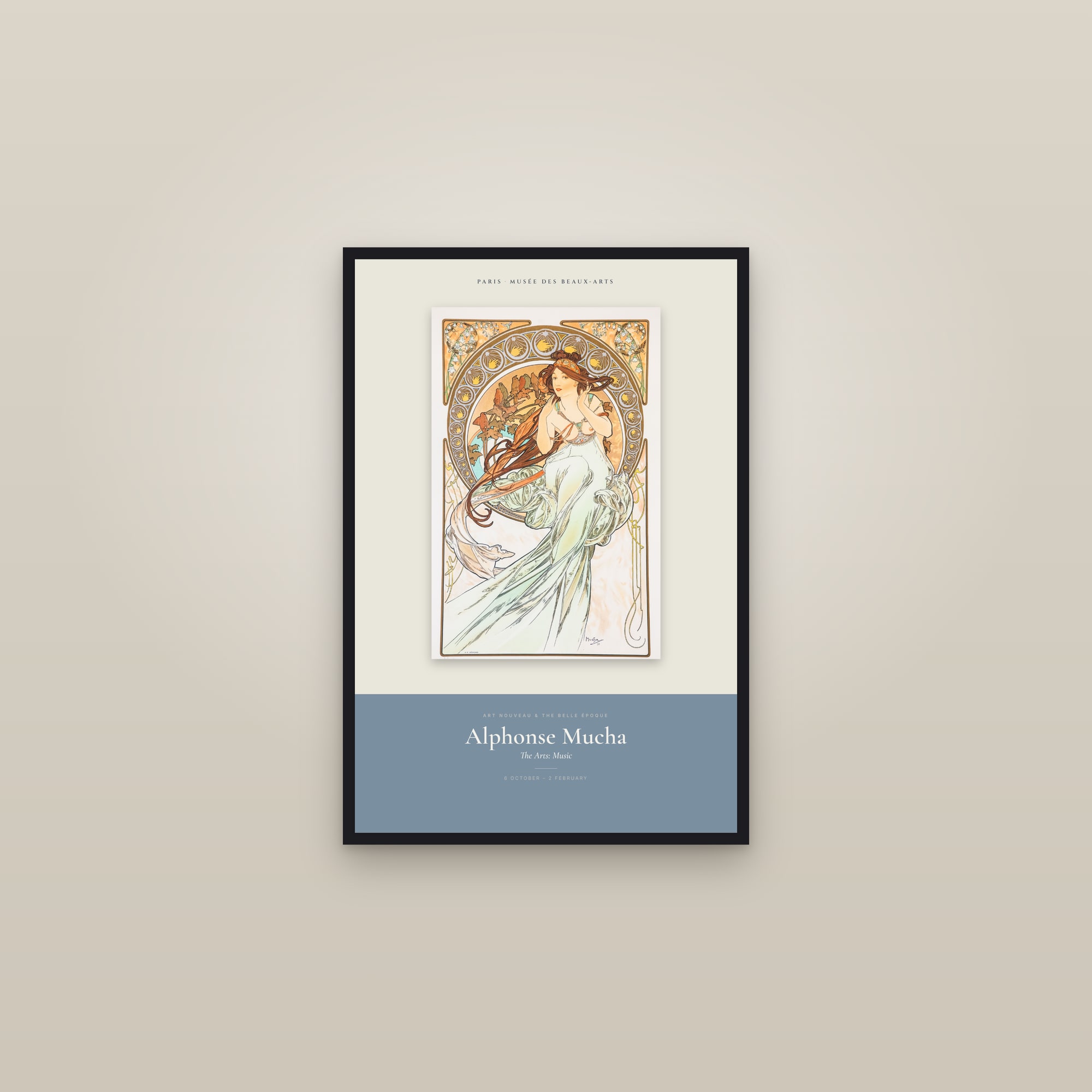 The Arts: Music — Exhibition Poster — framed in a gallery setting