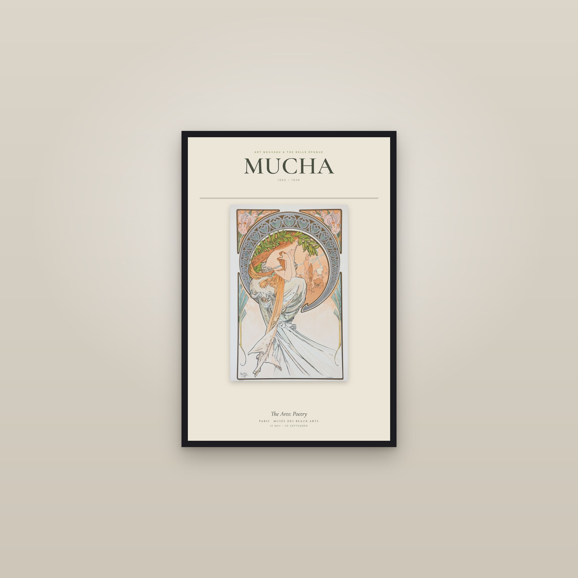The Arts: Poetry — Exhibition Poster — framed in a gallery setting