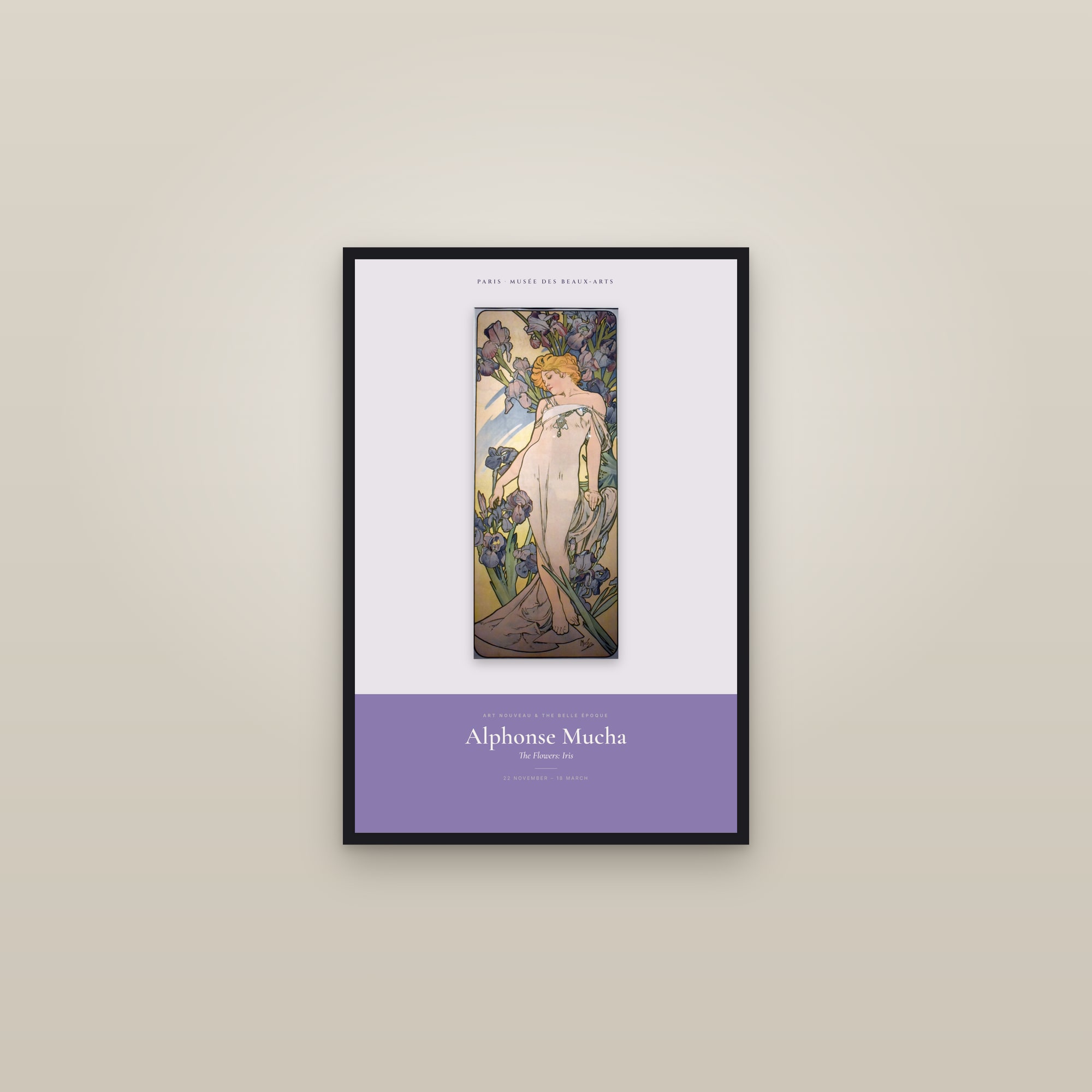 The Flowers: Iris — Exhibition Poster — framed in a gallery setting