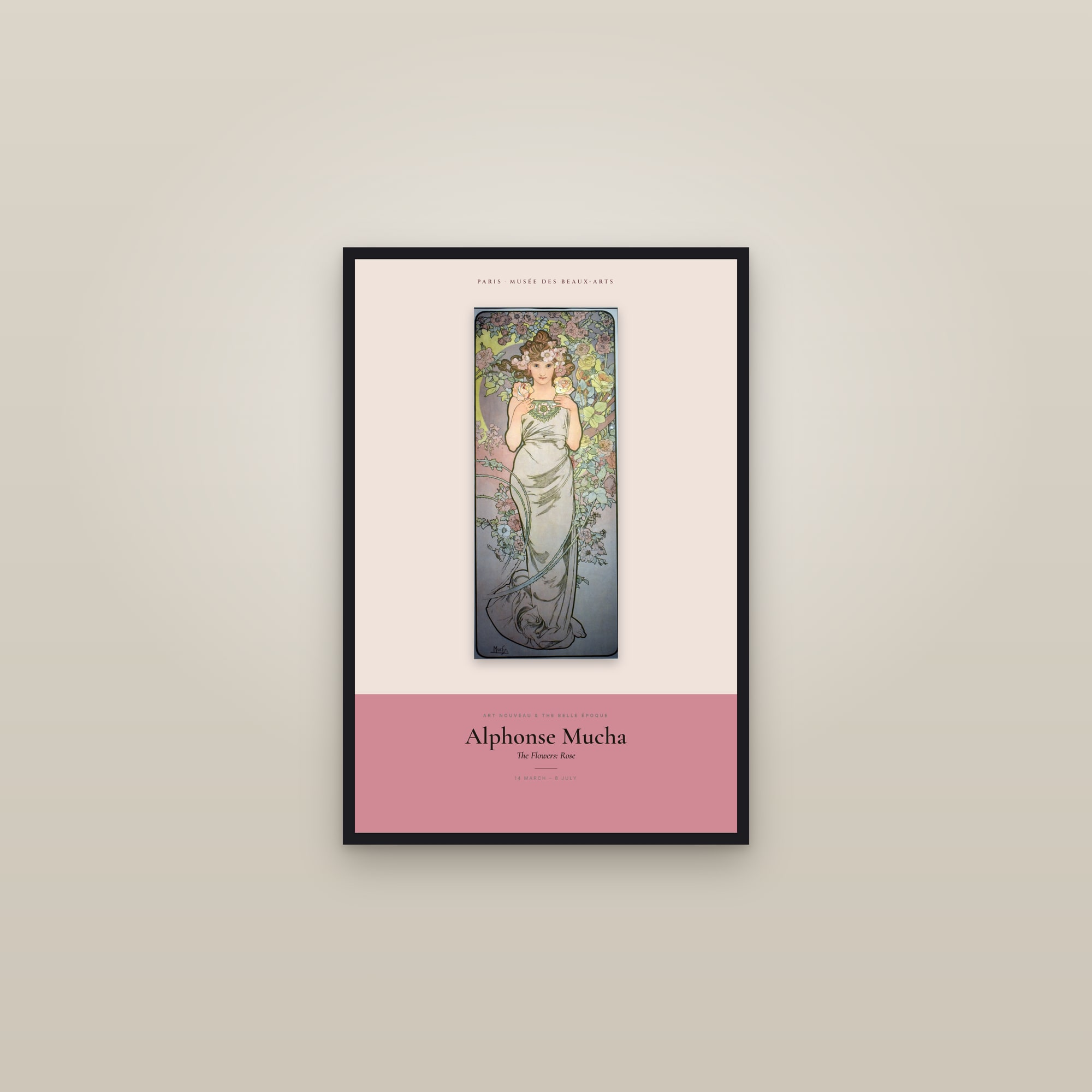 The Flowers: Rose — Exhibition Poster — framed in a gallery setting