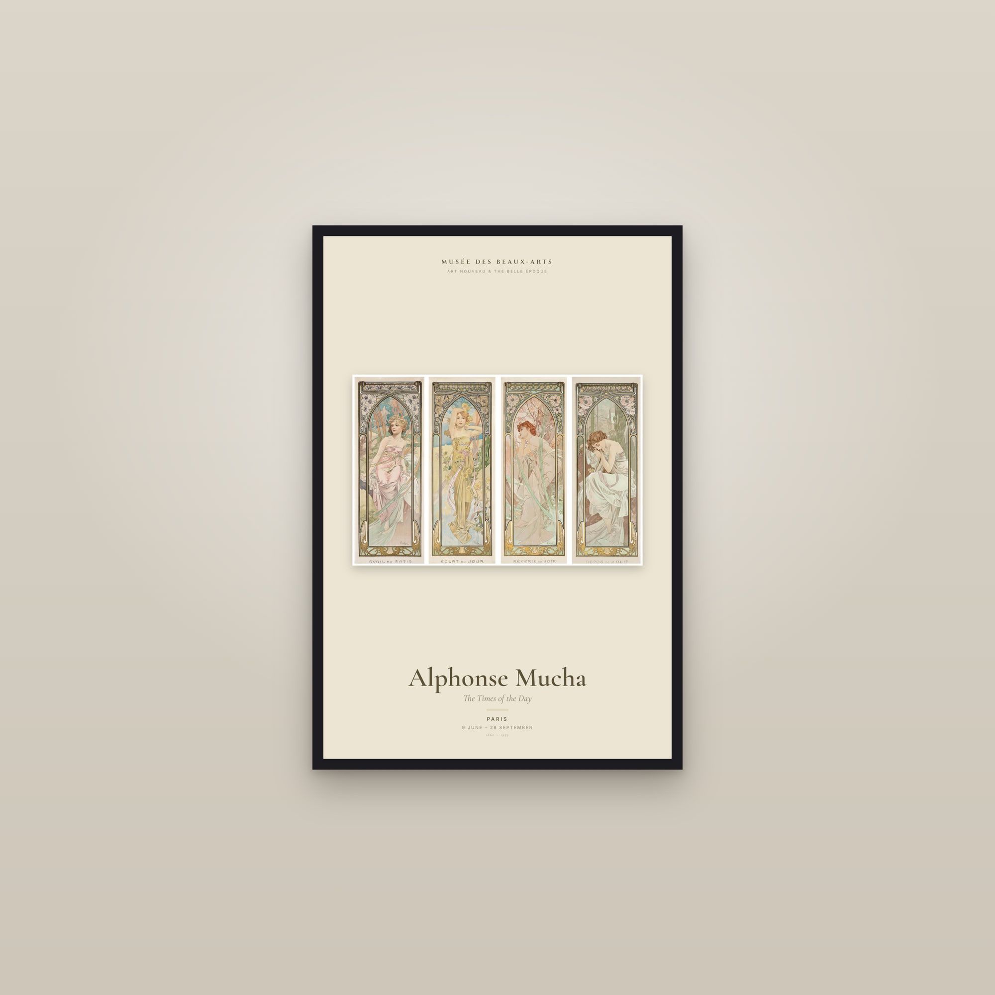 The Times of the Day — Exhibition Poster — framed in a gallery setting