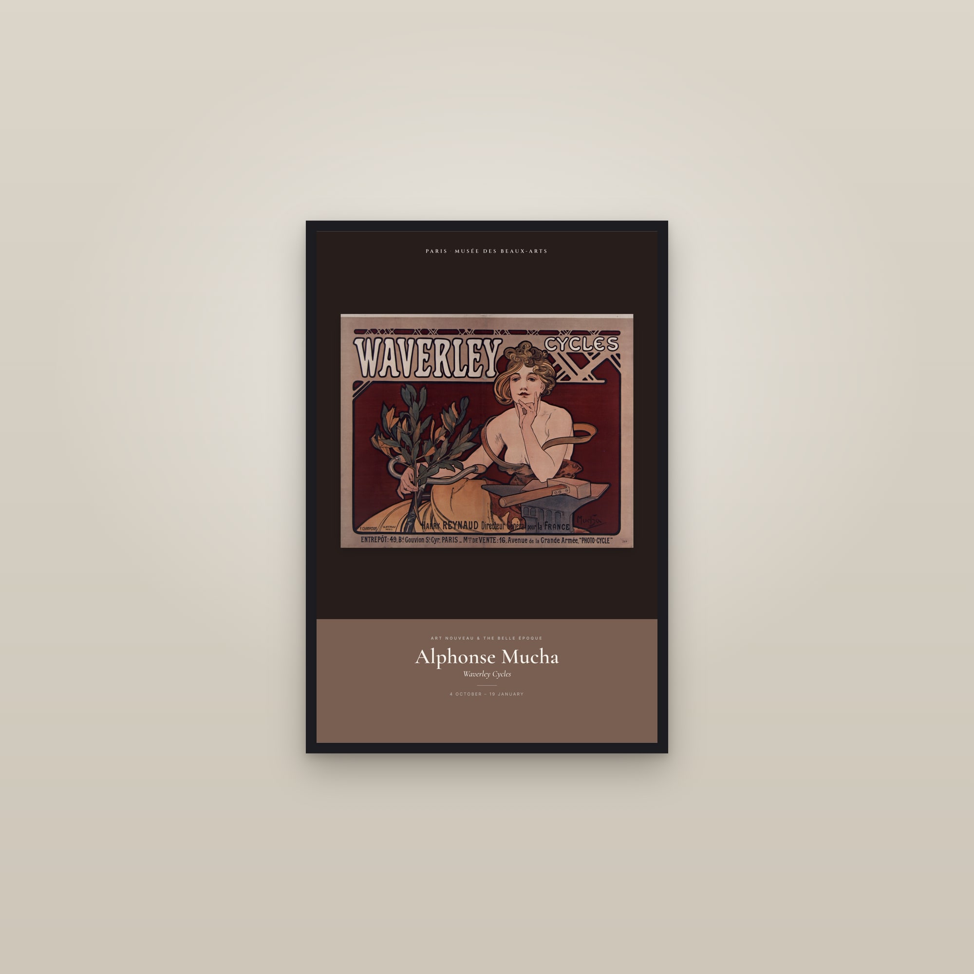 Waverley Cycles — Exhibition Poster — framed in a gallery setting