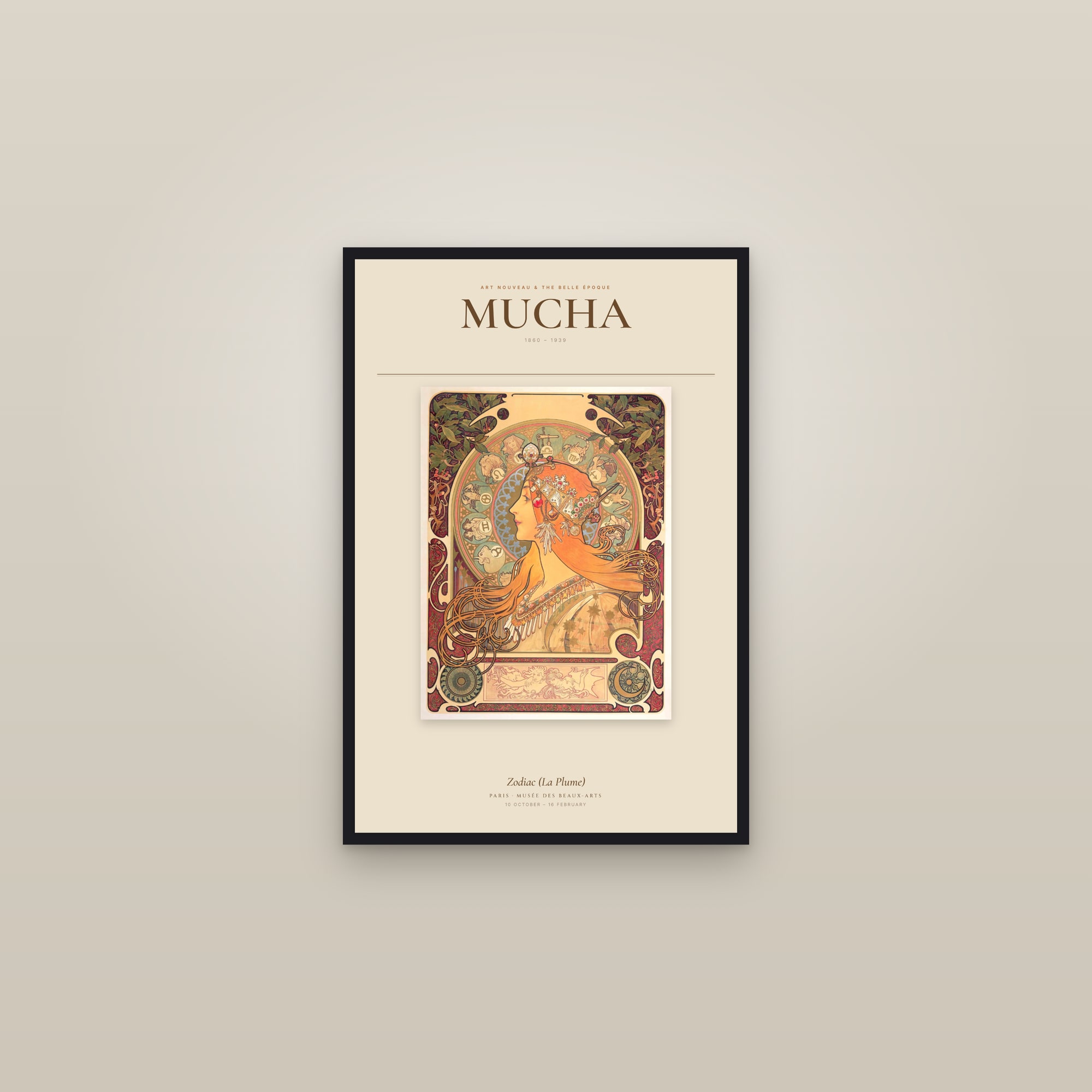 Zodiac (La Plume) — Exhibition Poster — framed in a gallery setting