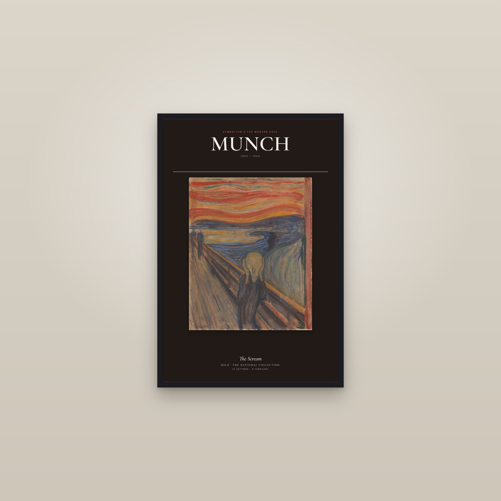 The Scream — Exhibition Poster — framed in a gallery setting