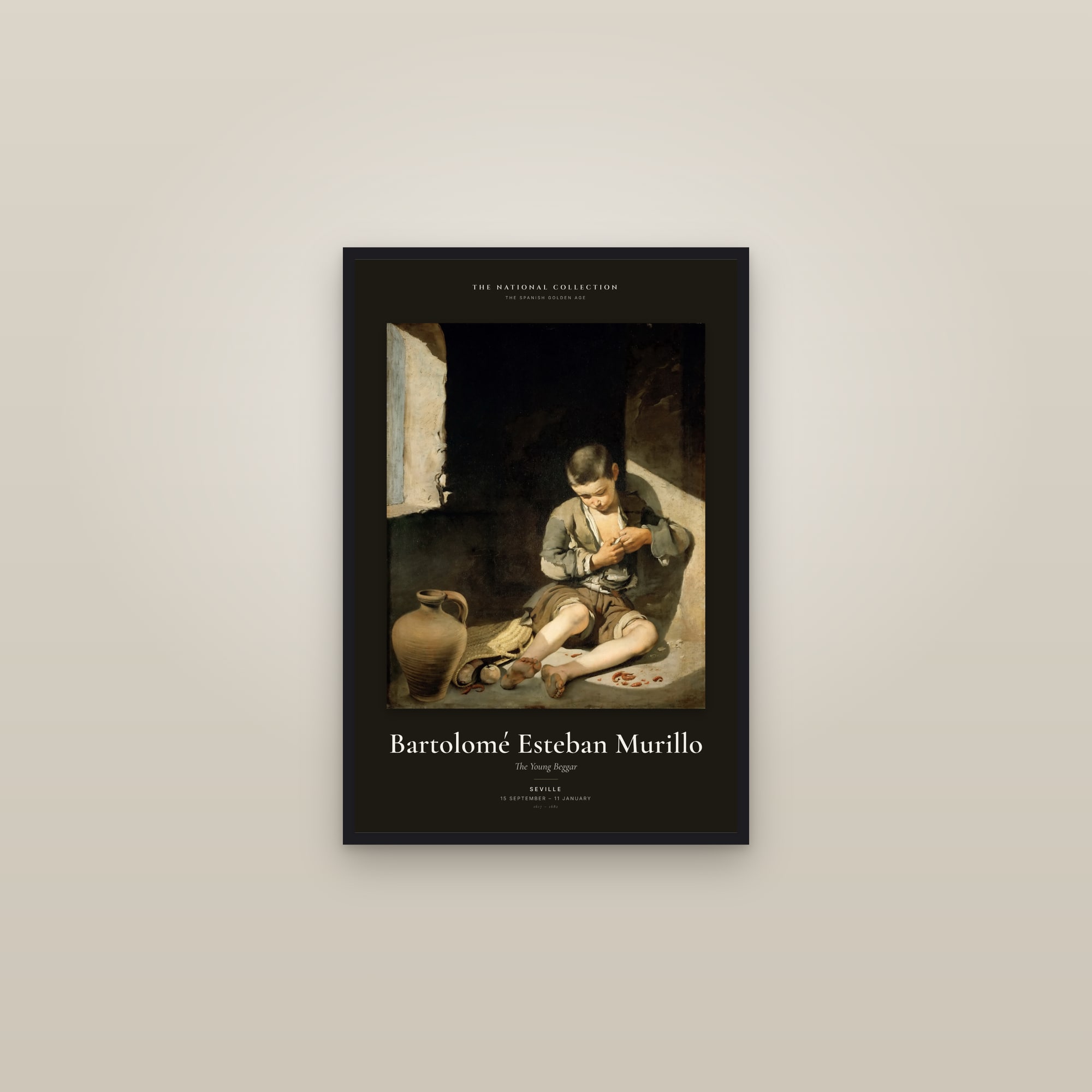 The Young Beggar — Exhibition Poster — framed in a gallery setting