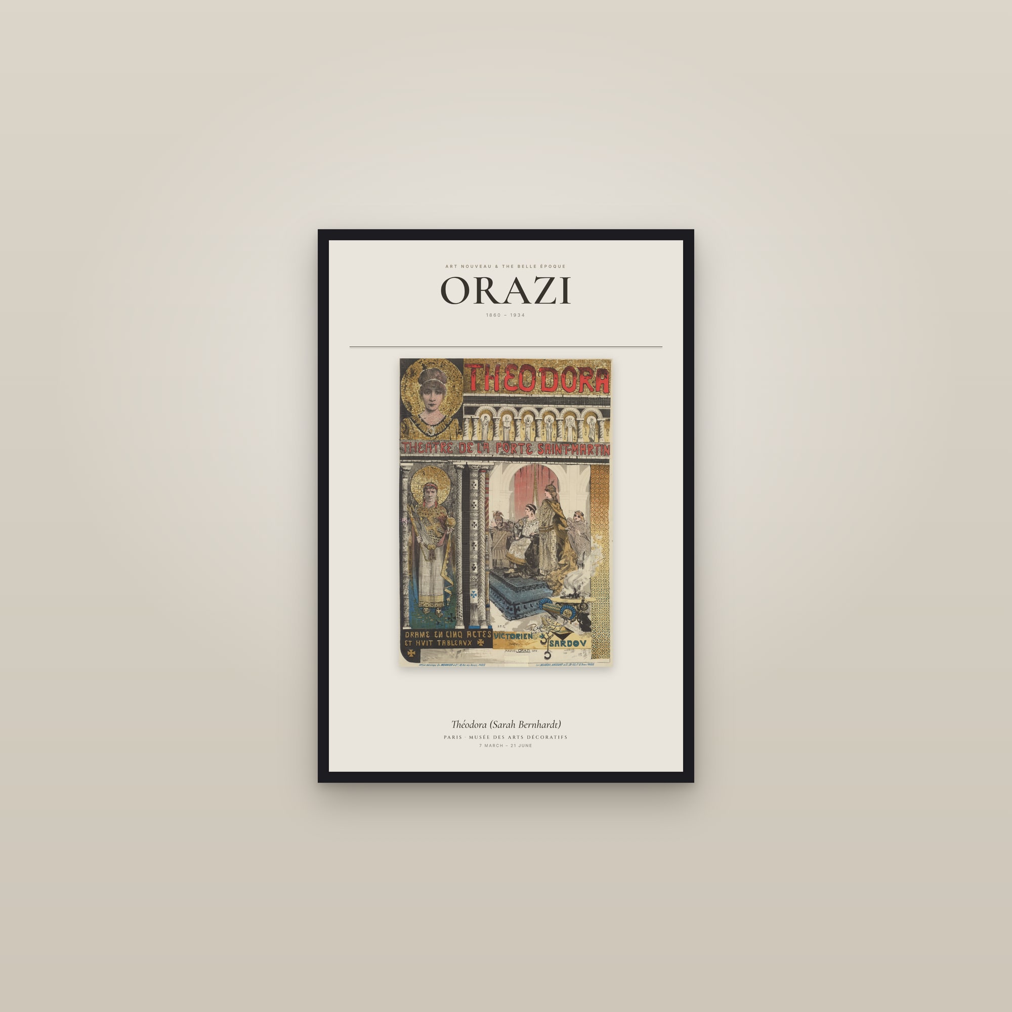 Théodora (Sarah Bernhardt) — Exhibition Poster — framed in a gallery setting