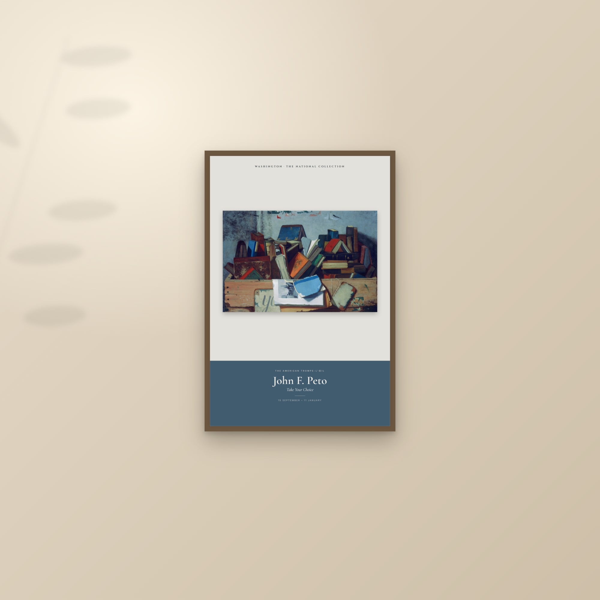 Take Your Choice — Exhibition Poster — framed and styled on a sunlit wall