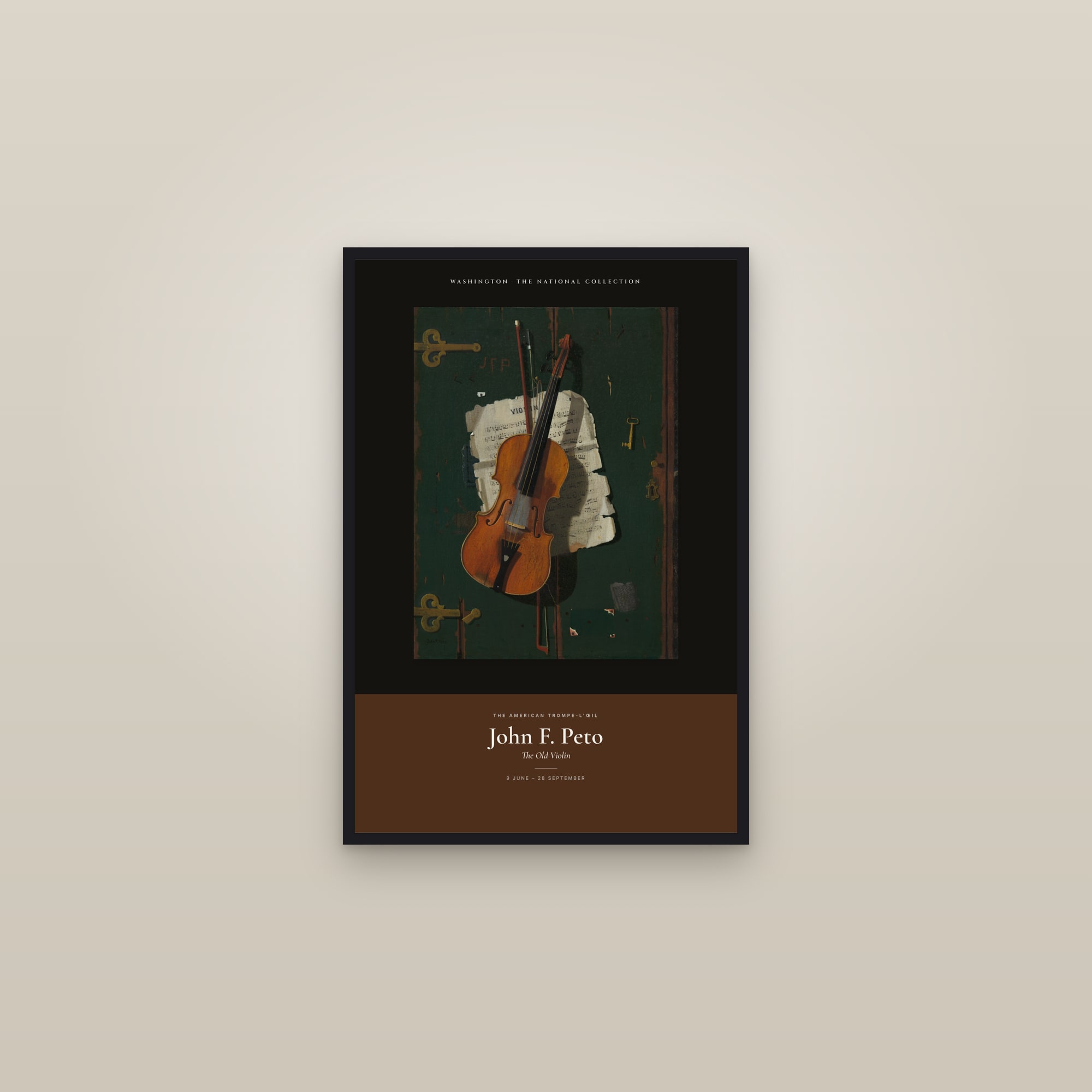 The Old Violin (Peto) — Exhibition Poster — framed in a gallery setting