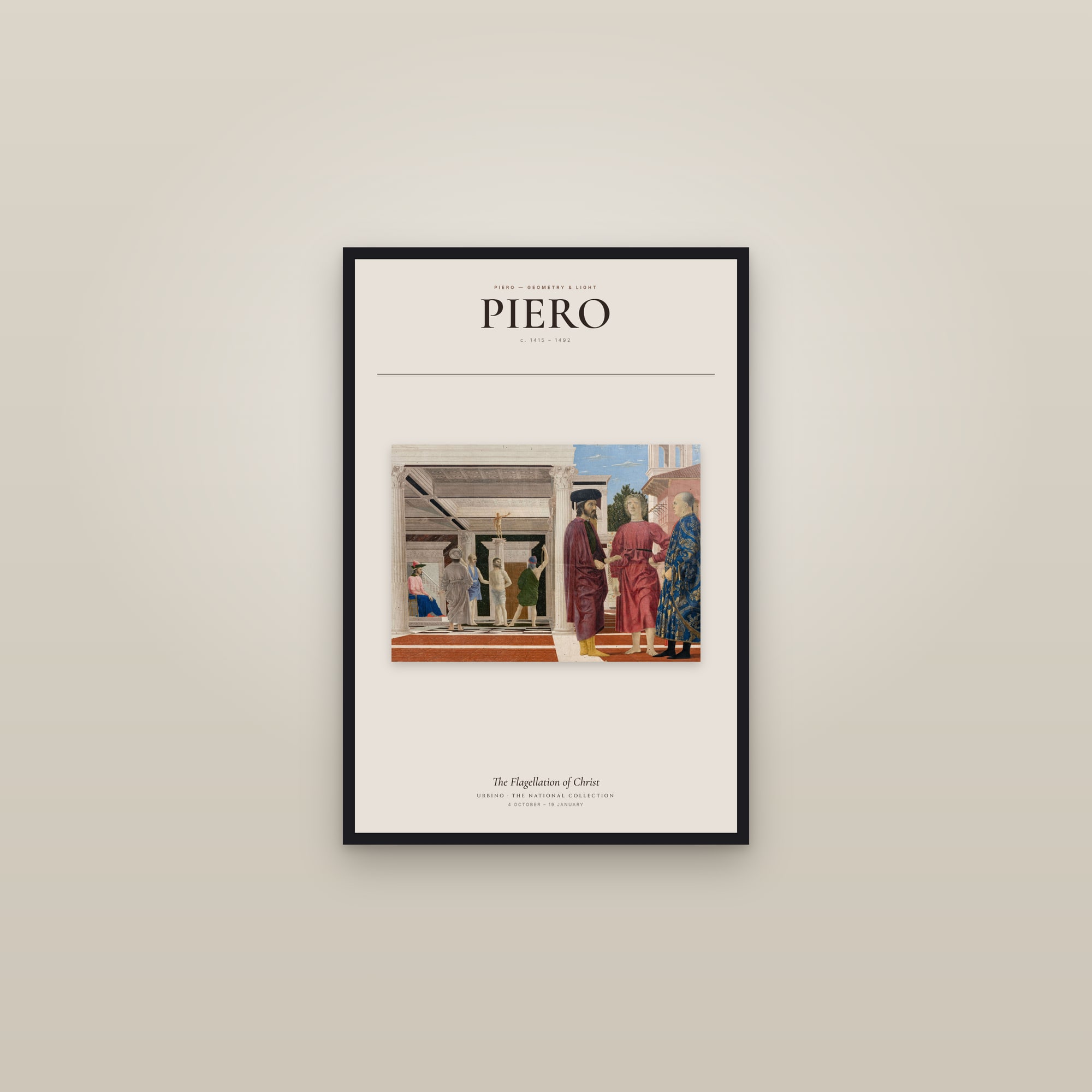 The Flagellation of Christ — Exhibition Poster — framed in a gallery setting