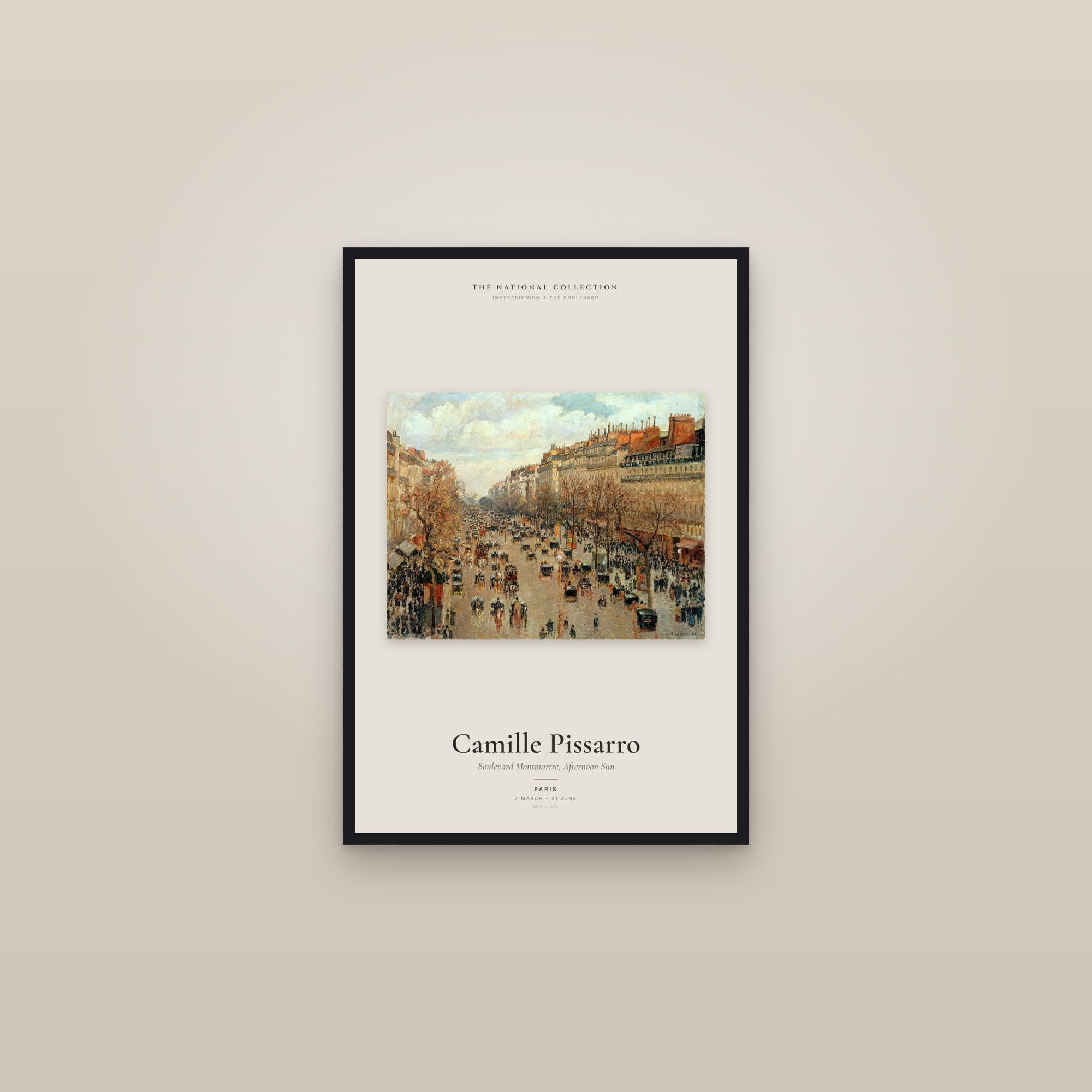 Boulevard Montmartre, Afternoon Sun — Exhibition Poster — framed in a gallery setting