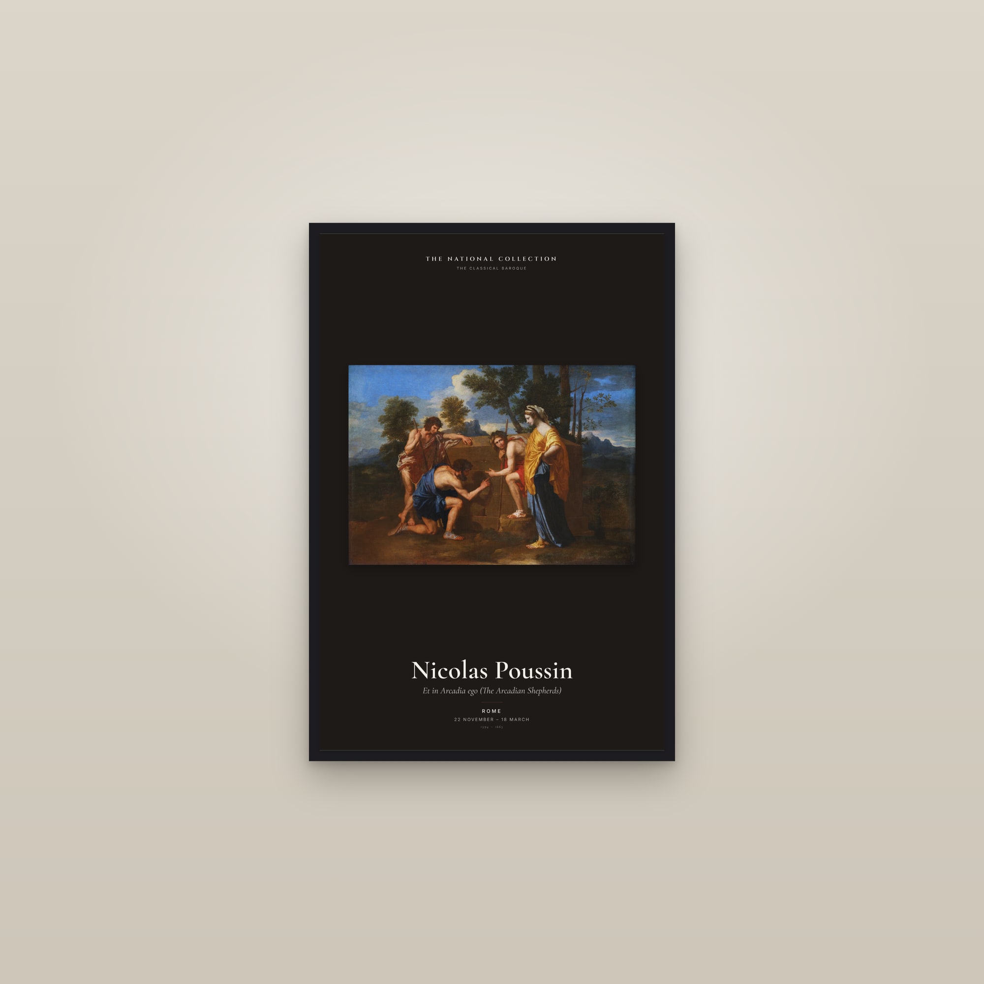Et in Arcadia ego (The Arcadian Shepherds) — Exhibition Poster — framed in a gallery setting