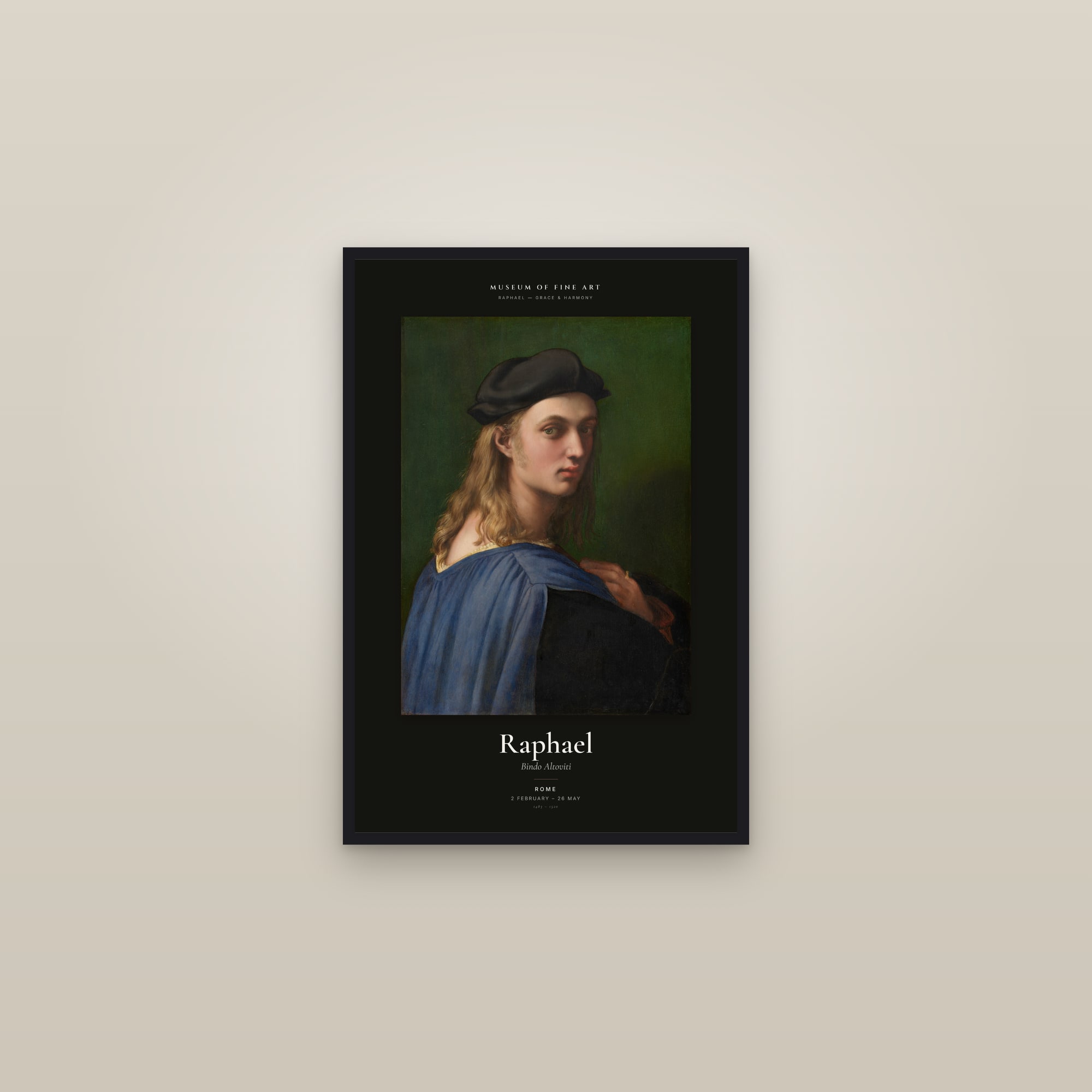 Bindo Altoviti — Exhibition Poster — framed in a gallery setting