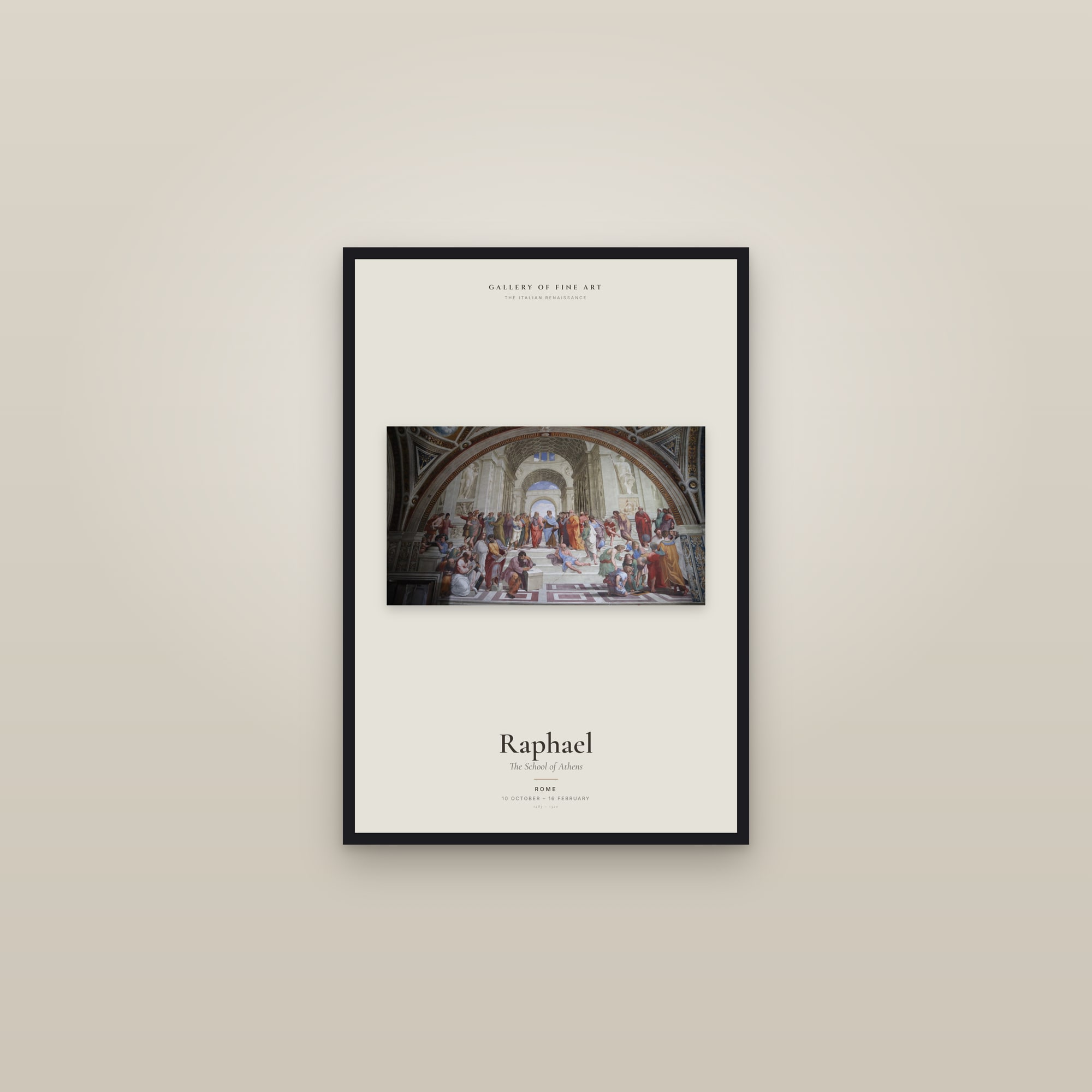 The School of Athens — Exhibition Poster — framed in a gallery setting