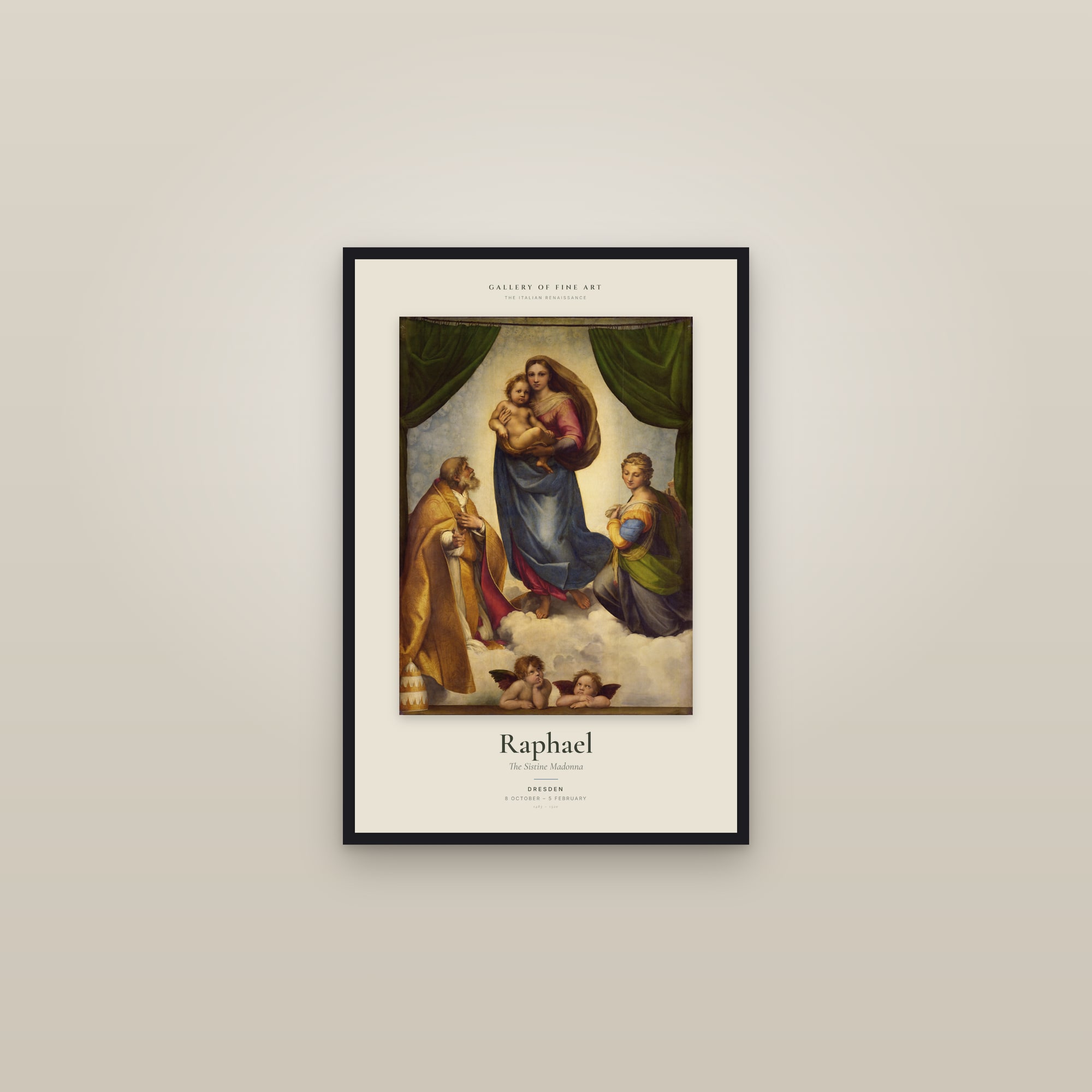 The Sistine Madonna — Exhibition Poster — framed in a gallery setting