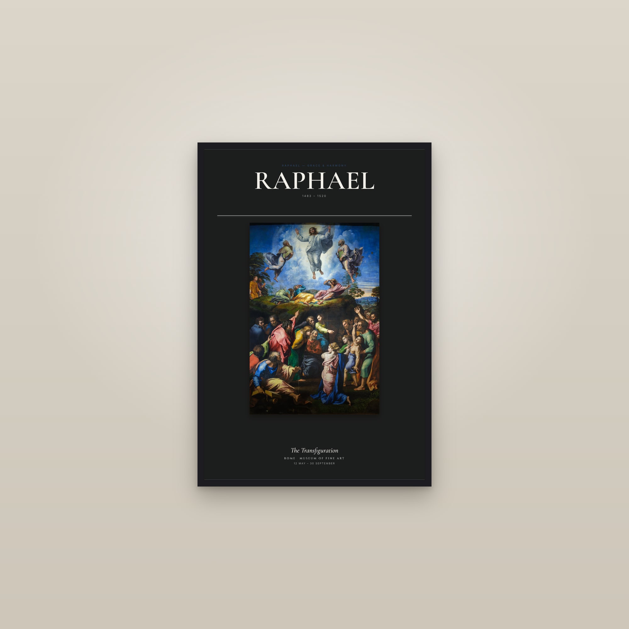 The Transfiguration — Exhibition Poster — framed in a gallery setting