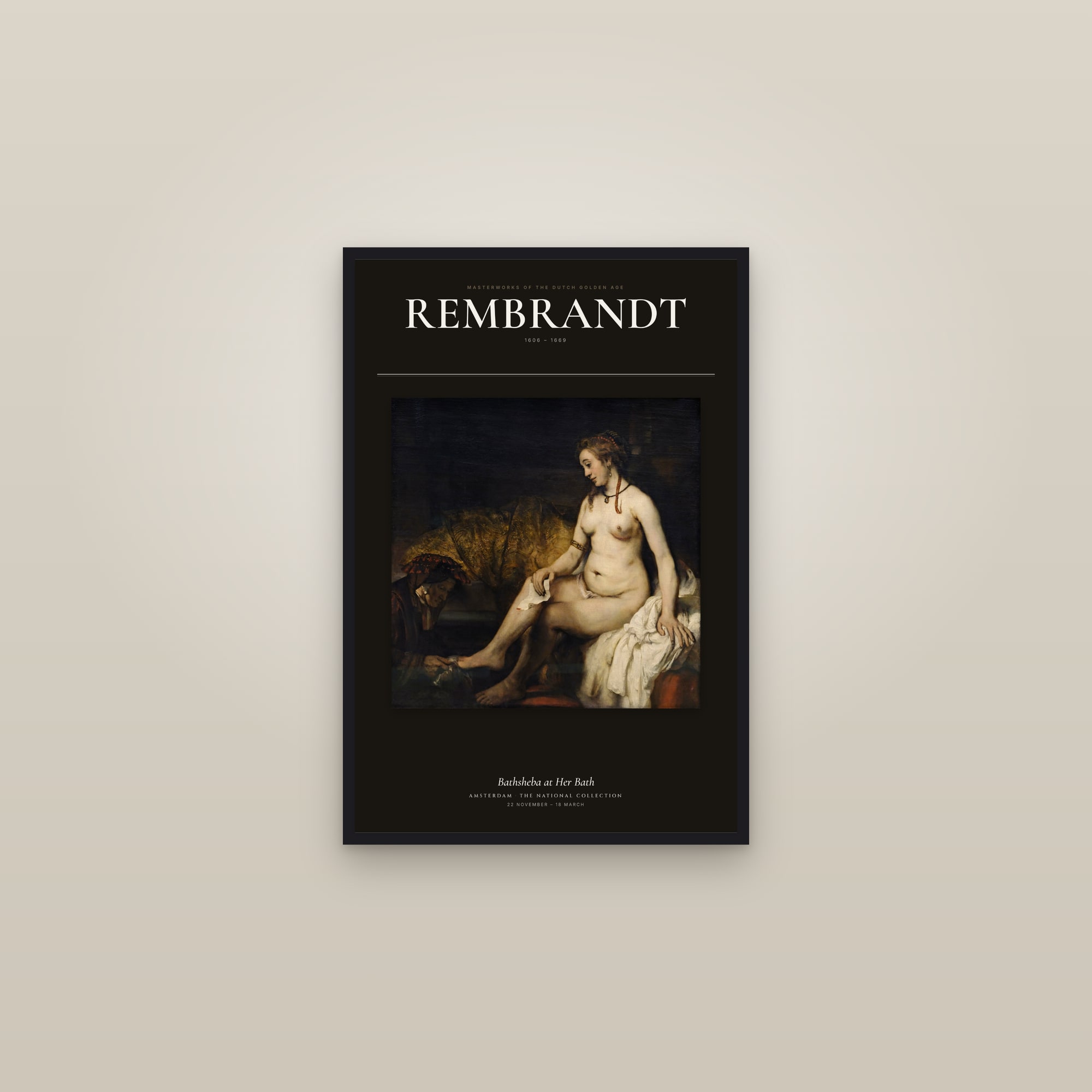 Bathsheba at Her Bath — Exhibition Poster — framed in a gallery setting