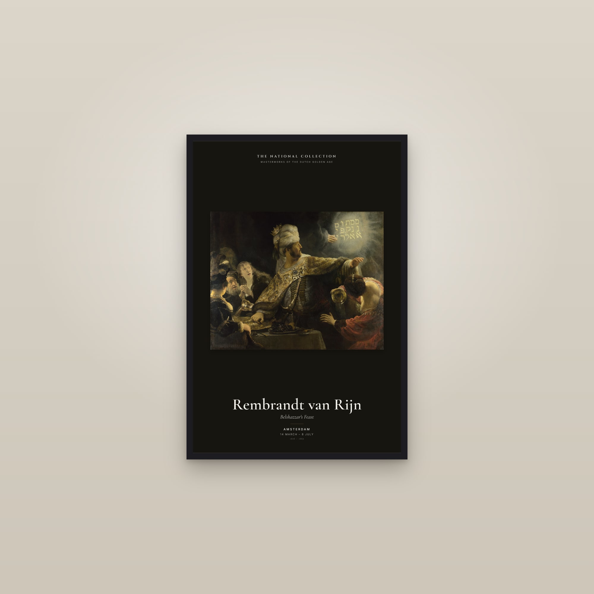 Belshazzar's Feast (Rembrandt) — Exhibition Poster — framed in a gallery setting