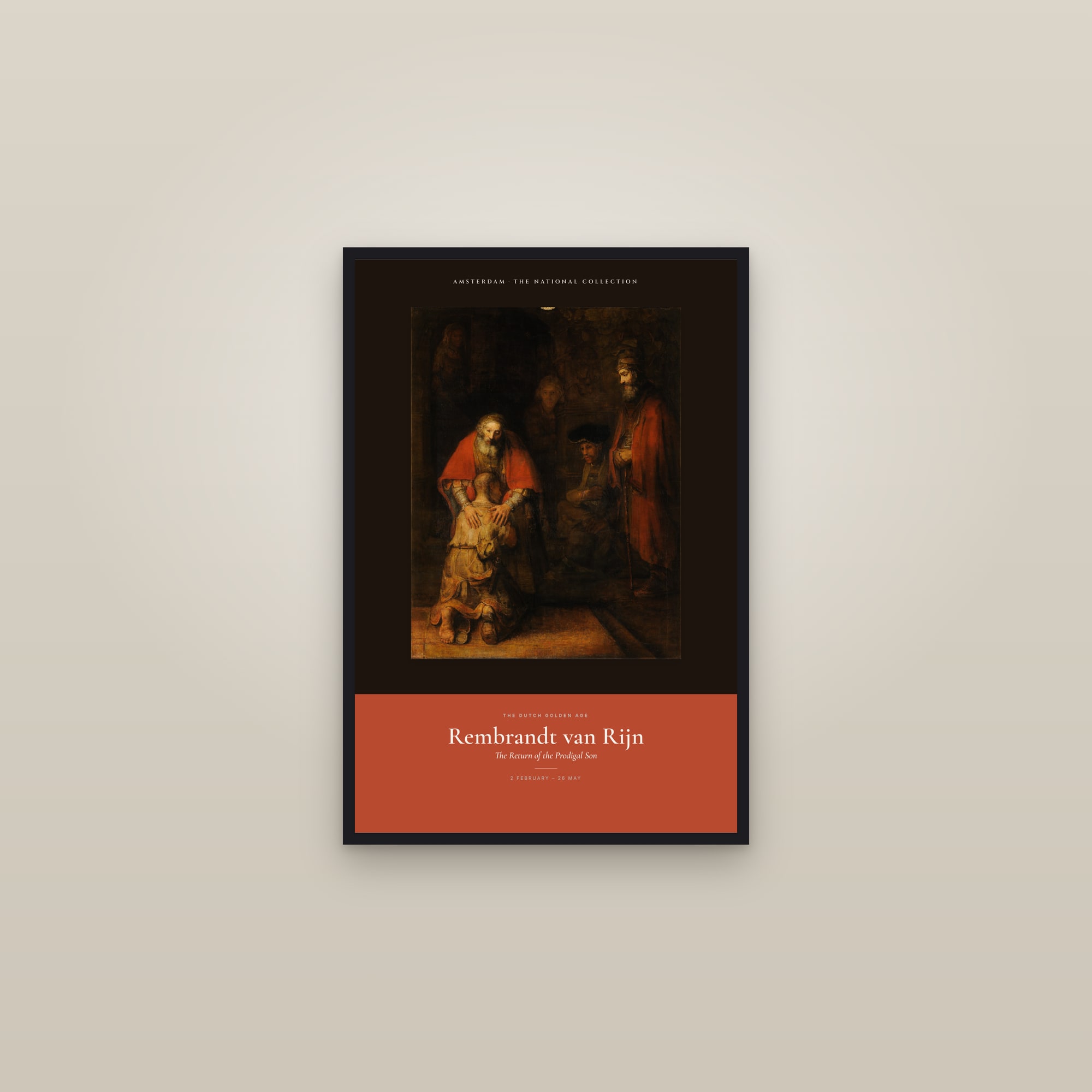 The Return of the Prodigal Son — Exhibition Poster — framed in a gallery setting