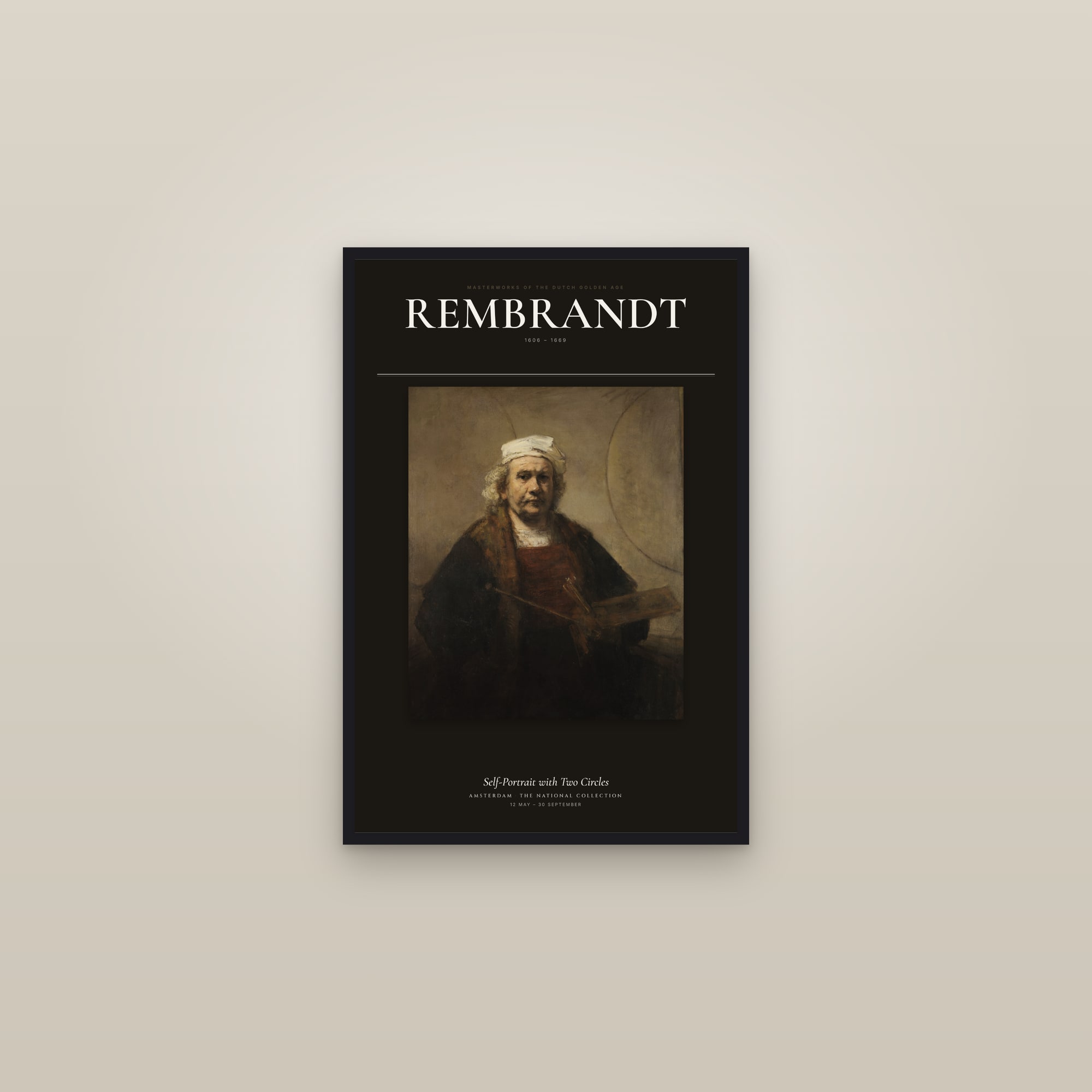 Self-Portrait with Two Circles — Exhibition Poster — framed in a gallery setting