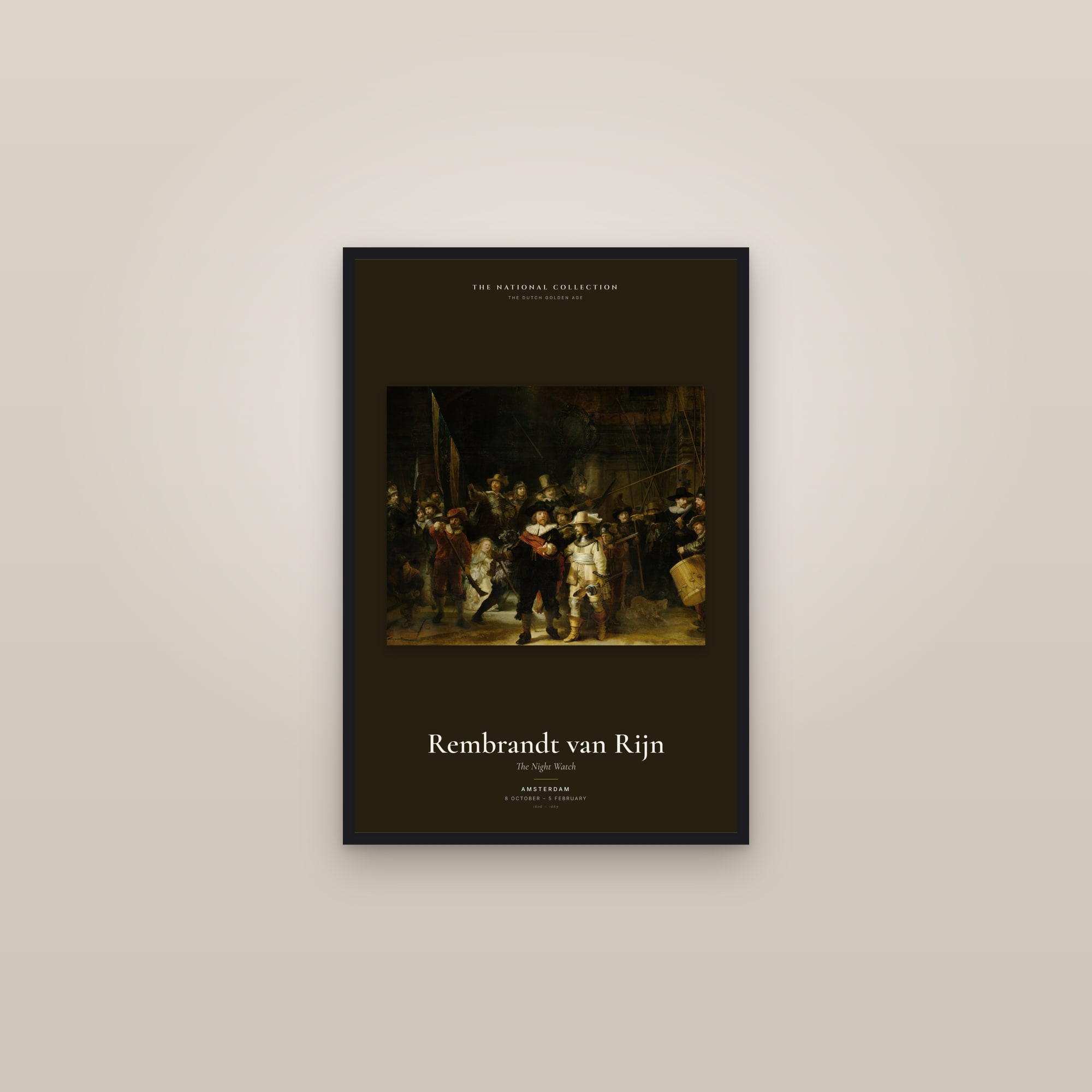 The Night Watch — Exhibition Poster — framed in a gallery setting