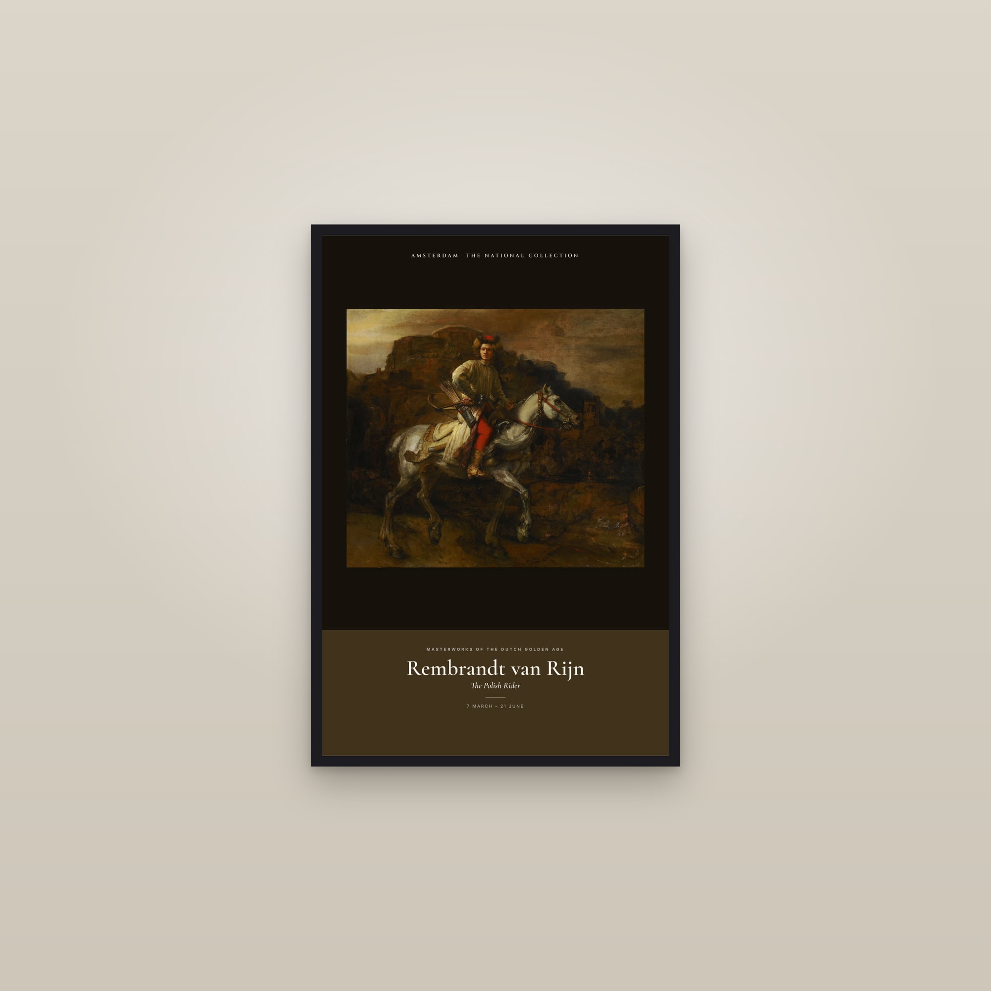 The Polish Rider — Exhibition Poster — framed in a gallery setting