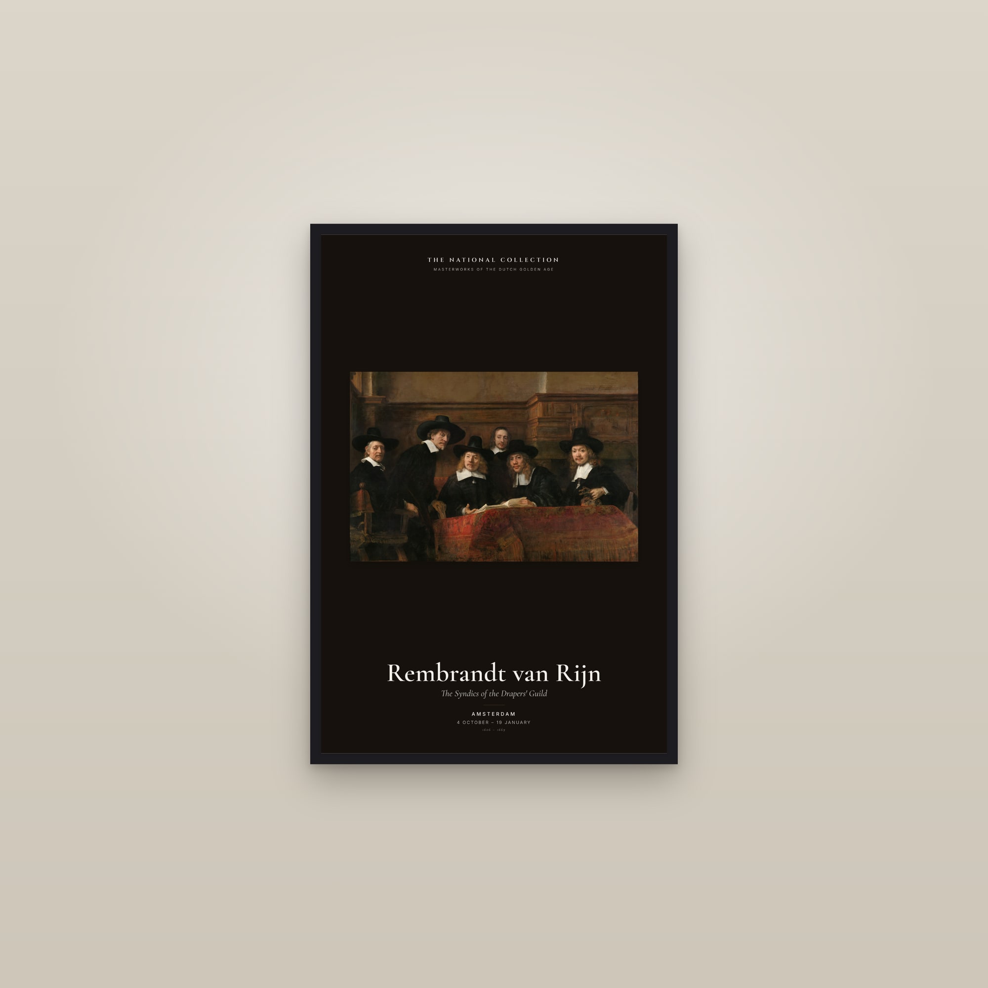 The Syndics of the Drapers' Guild — Exhibition Poster — framed in a gallery setting