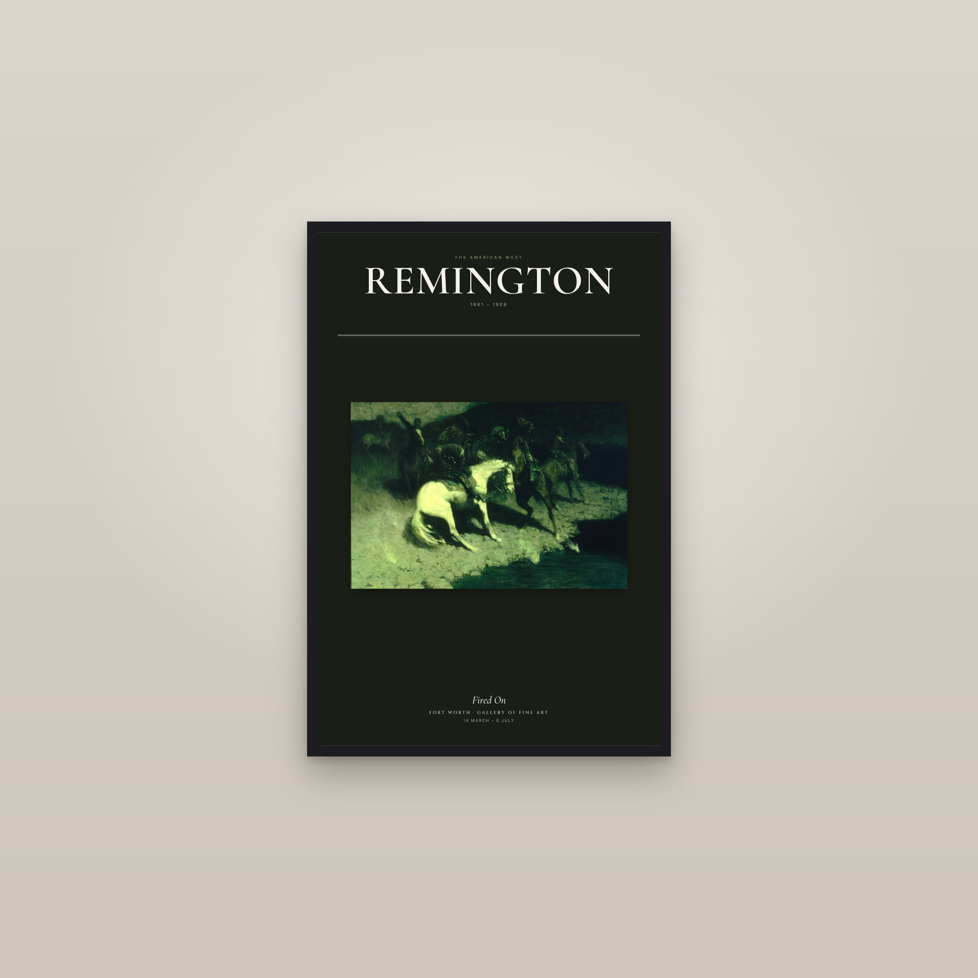 Fired On — Exhibition Poster — framed in a gallery setting