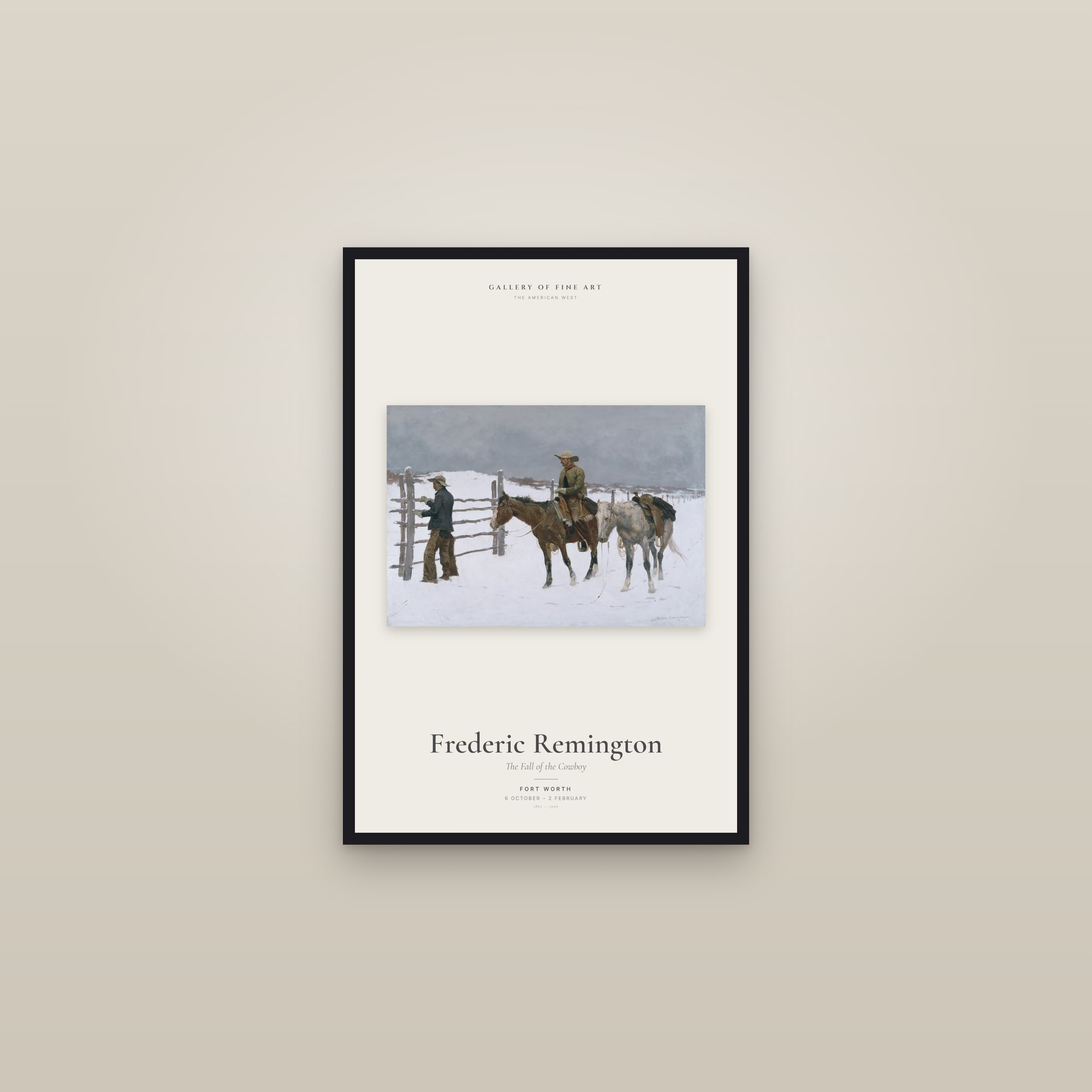 The Fall of the Cowboy — Exhibition Poster — framed in a gallery setting