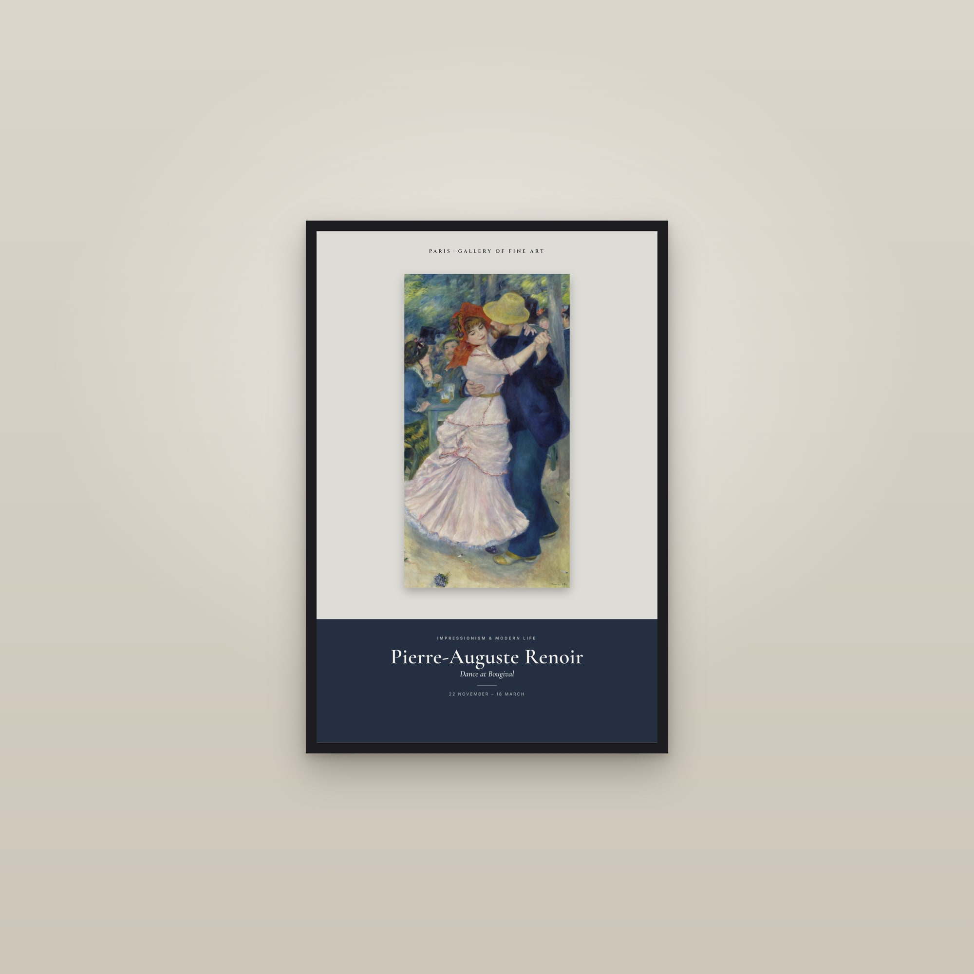 Dance at Bougival — Exhibition Poster — framed in a gallery setting