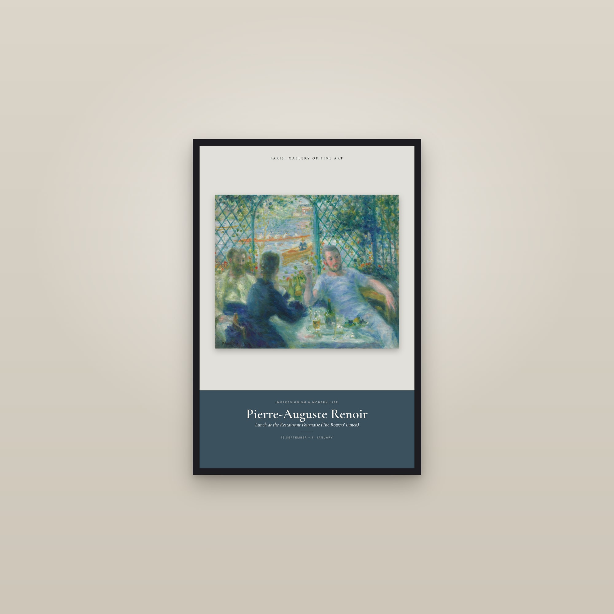 Lunch at the Restaurant Fournaise (The Rowers' Lunch) — Exhibition Poster — framed in a gallery setting