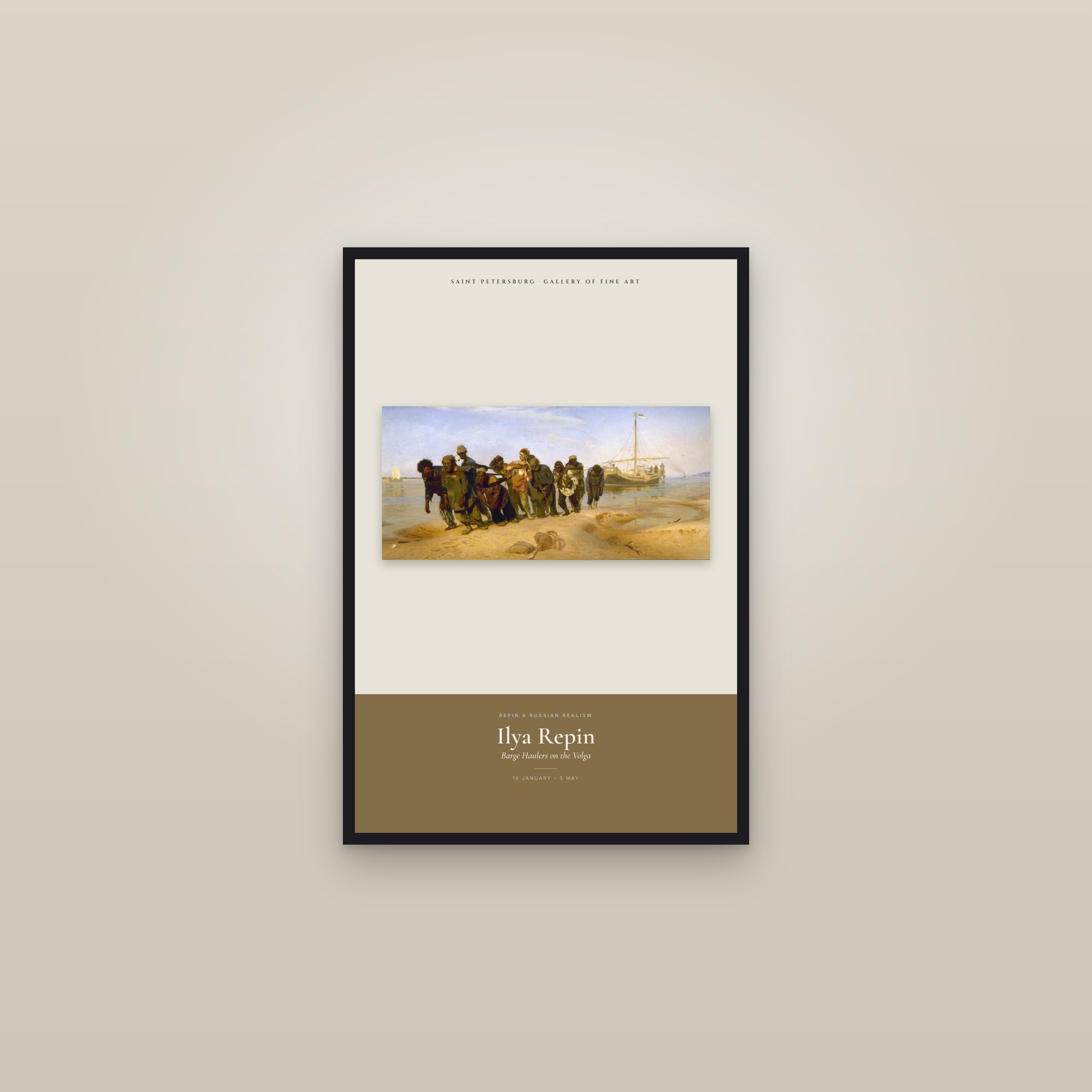 Barge Haulers on the Volga — Exhibition Poster — framed in a gallery setting