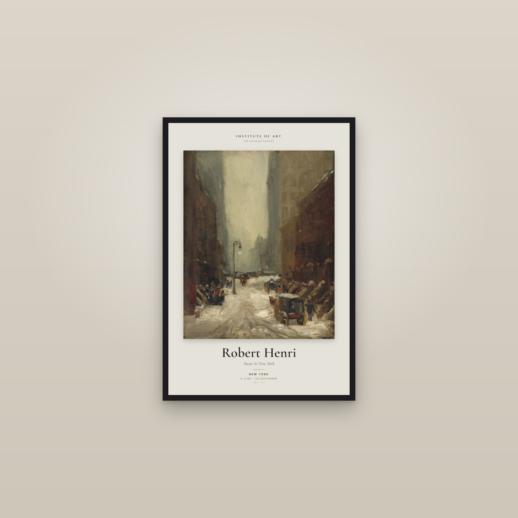 Snow in New York — Exhibition Poster — framed in a gallery setting